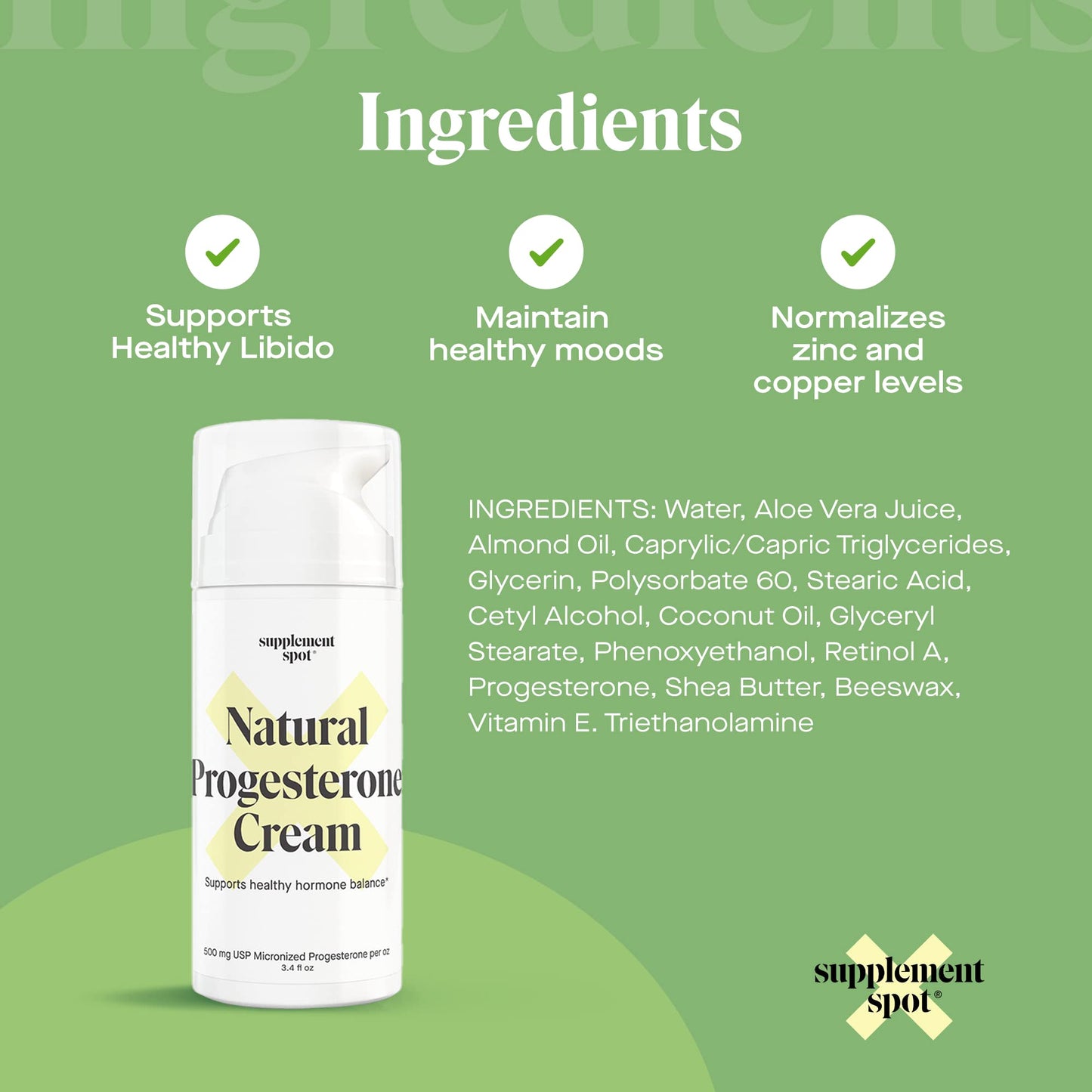 Supplement Spot Natural Progesterone Cream for Women – Micronized Bioidentical Progesterone Cream