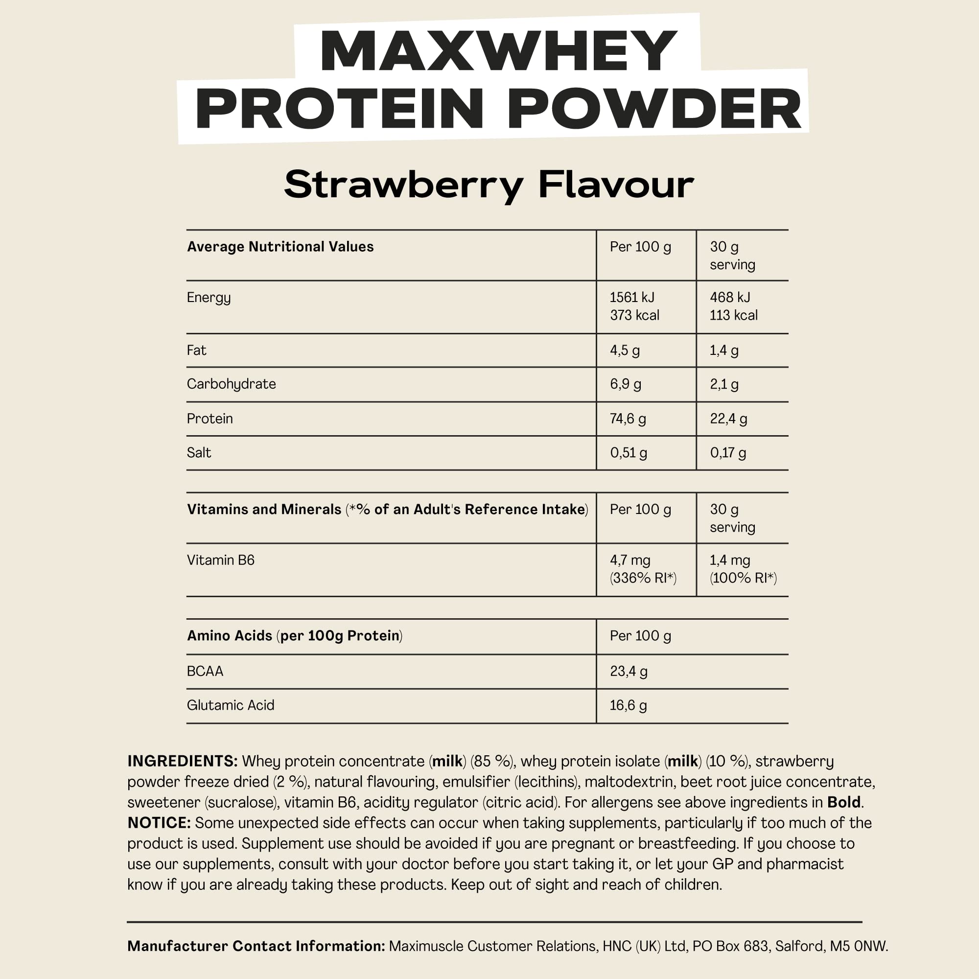 MaxiNutrition - MaxWhey - Whey Protein Powder Strawberry - Low-Fat - Low Sugar