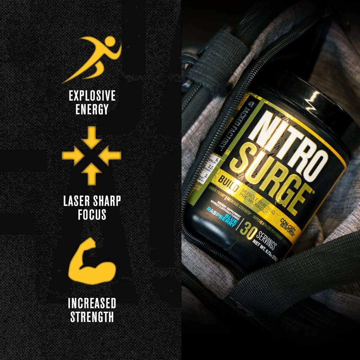 Jacked Factory Nitrosurge Build Pre Workout with Creatine for Muscle Building - Con Cret Jacked Factory