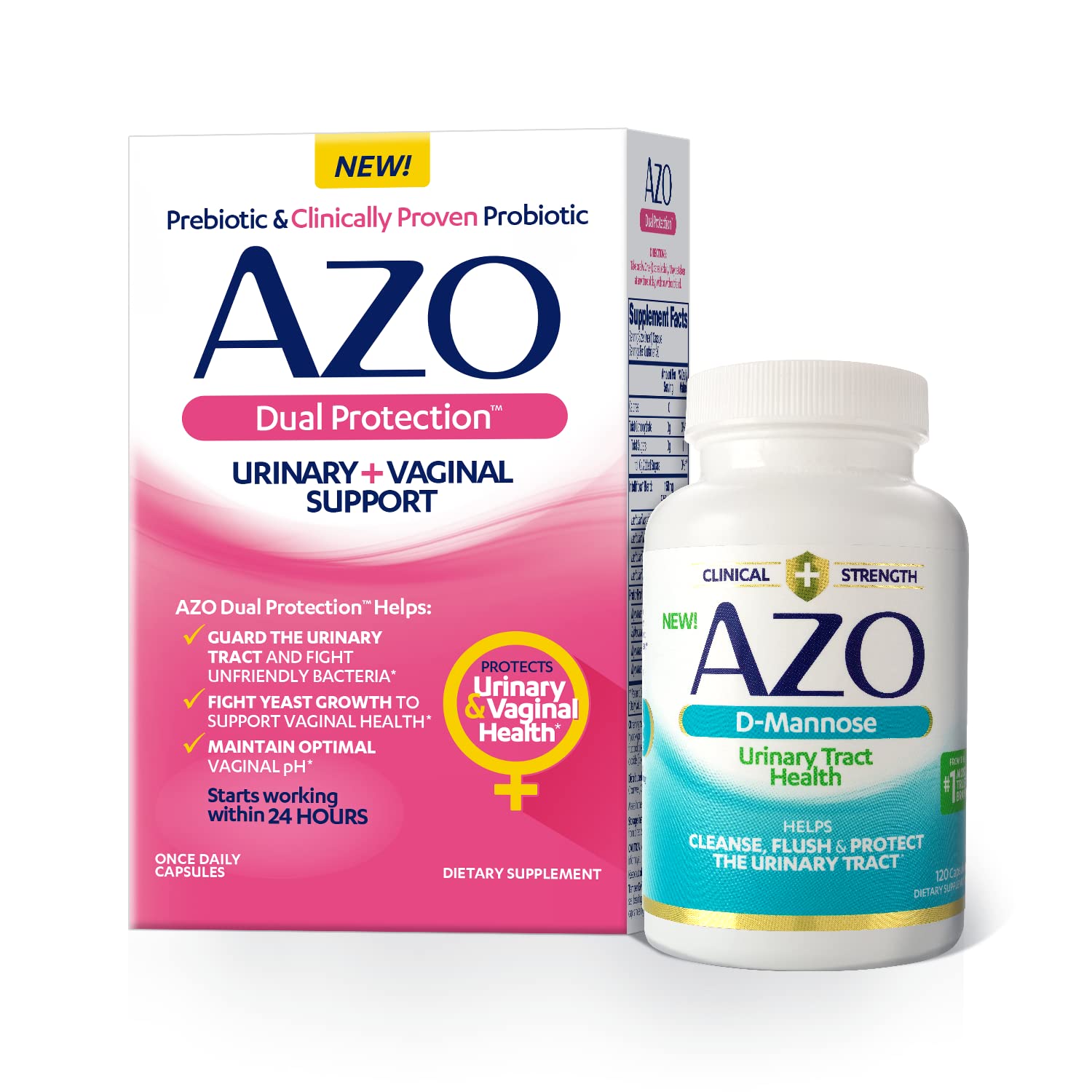 AZO Dual Protection, Urinary + Vaginal Support, Prebiotic Plus Clinically Proven Women’s