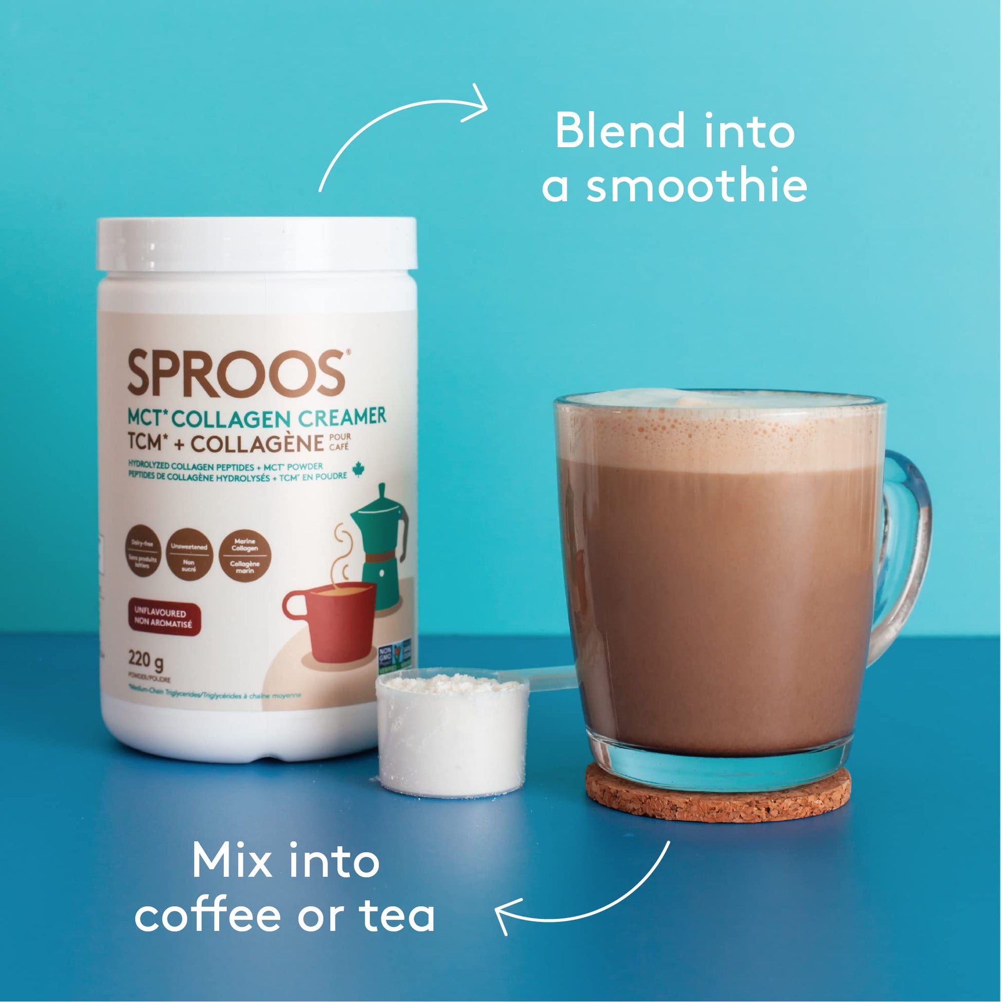SPROOS - MCT Collagen Creamer - Beverage Powder - Hydrolised Collagen Peptides & MCT Powder - Healthy Fats SPROOS