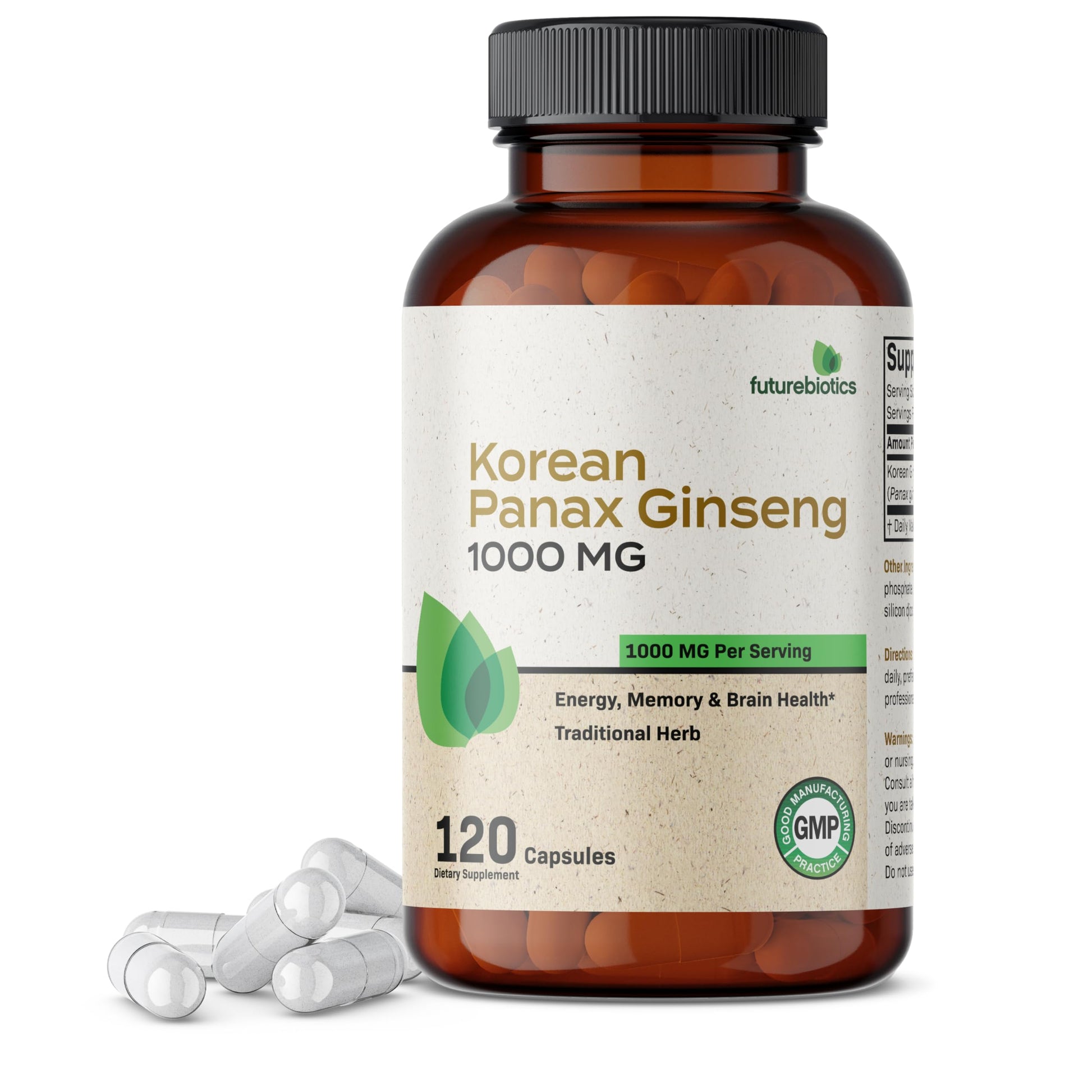 Futurebiotics Korean Panax Ginseng 1000 MG Per Serving Energy, Memory & Brain Health