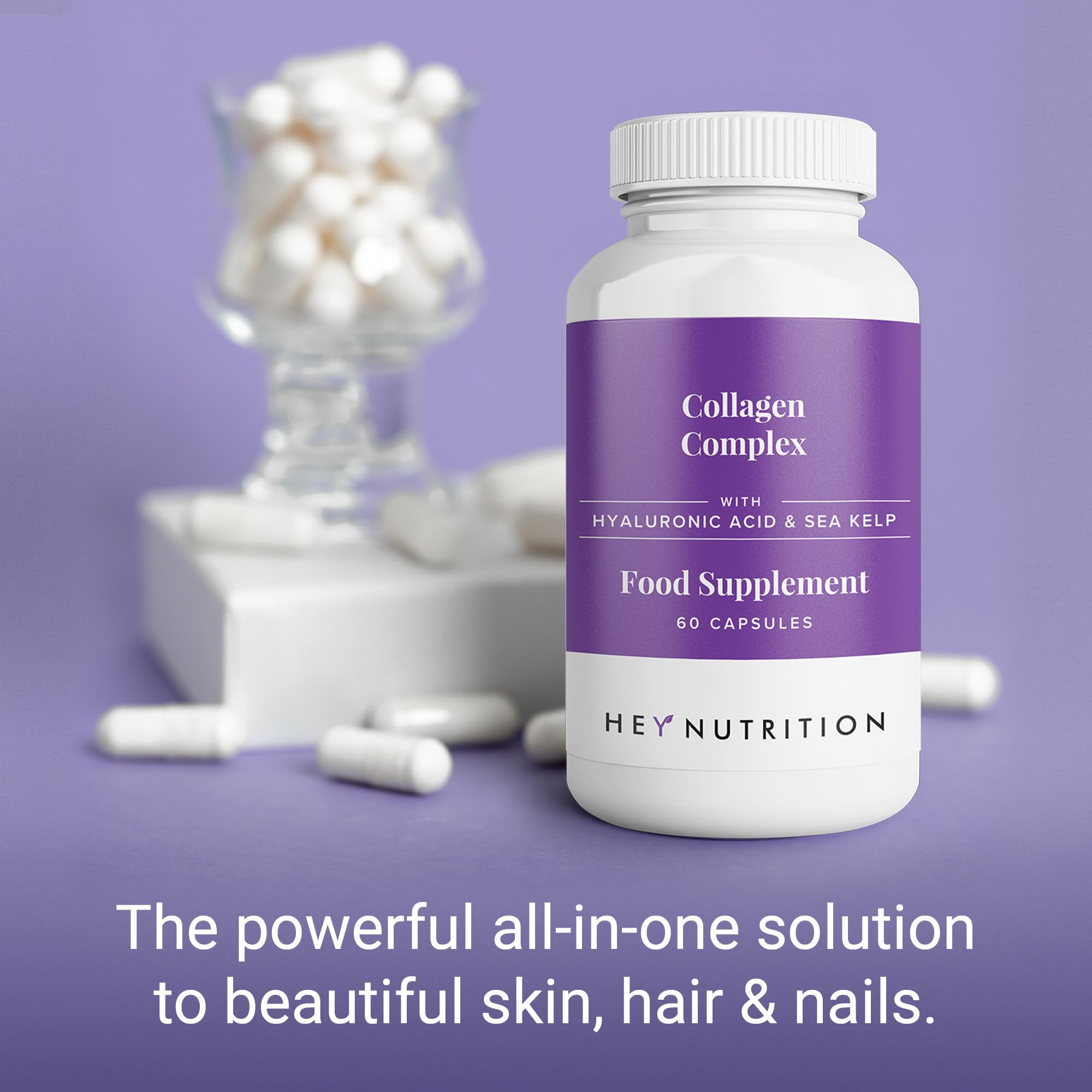 Hey Nutrition Collagen Complex Hyaluronic Acid & Sea Kelp Vitamin E, C, Biotin - Healthy Nails, Skin, Hair Joints Metabolism Hey Nutrition