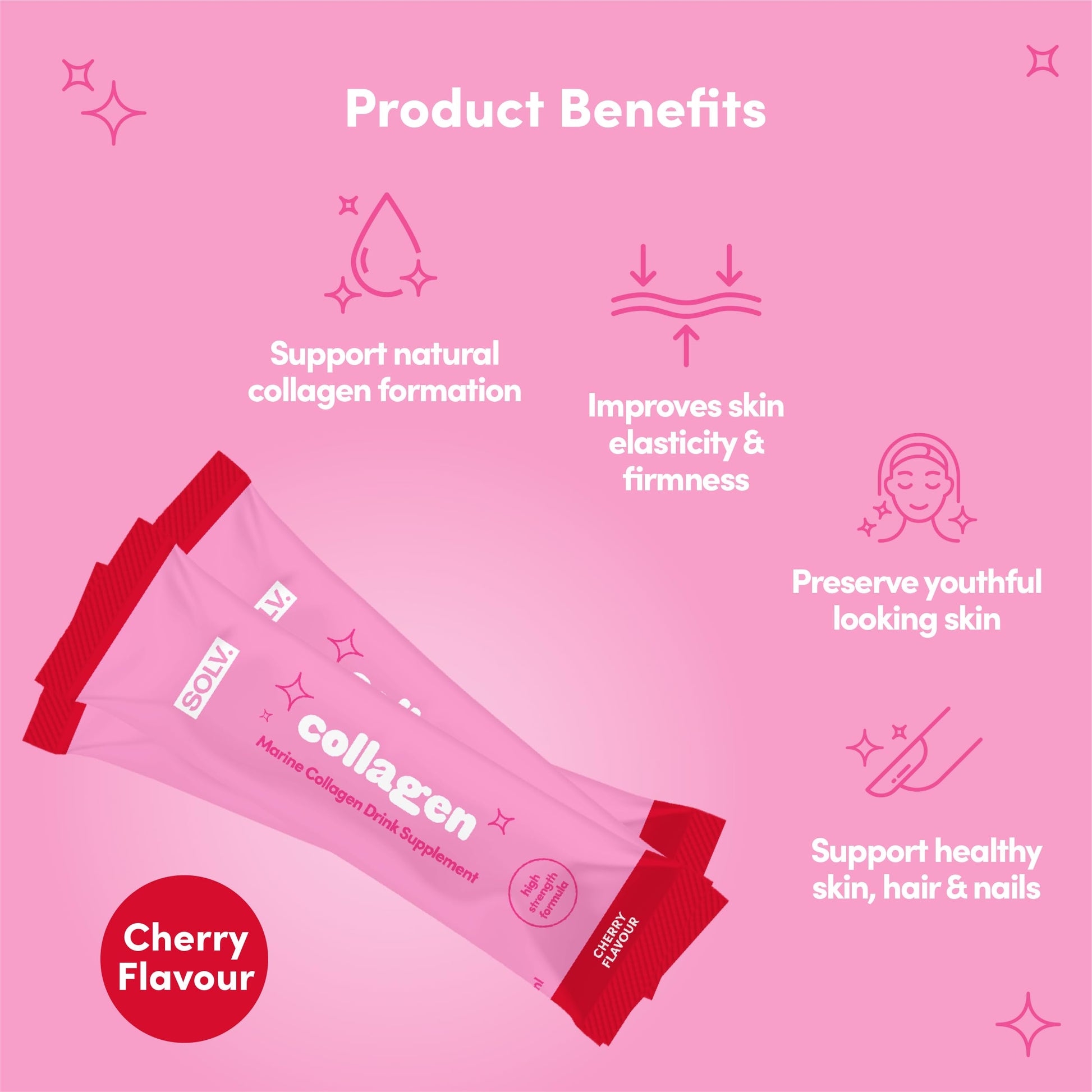 Solv Liquid 8000mg Marine Collagen Peptide Beauty Supplement Gel 14x15ml Sachets High Strength Great Tasting VIT C Biotin SOLV