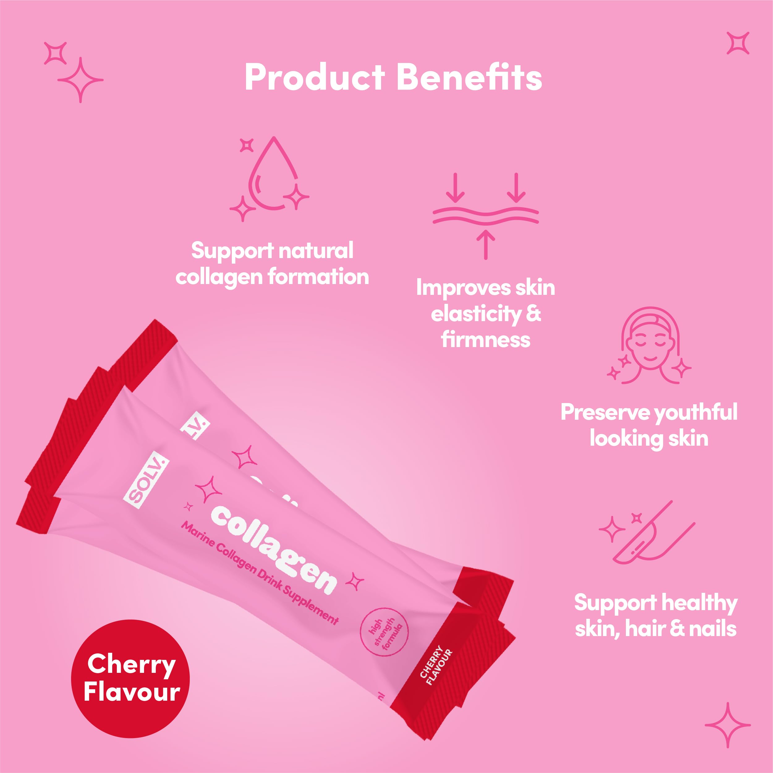 Solv Liquid 8000mg Marine Collagen Peptide Beauty Supplement Gel 14x15ml Sachets High Strength Great Tasting VIT C Biotin SOLV