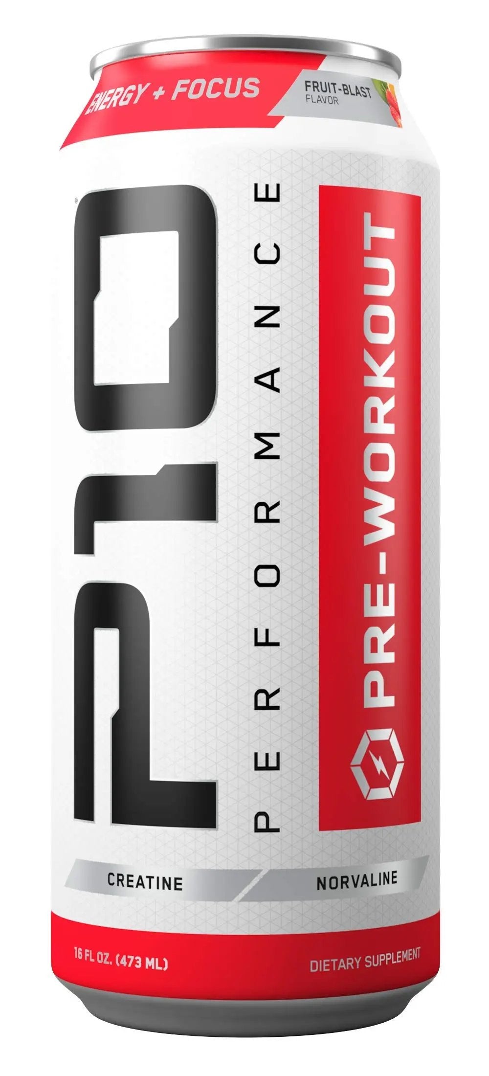 P10 Performance Sugar-Free Pre Workout Drink - 12-Pack, Fruit Blast, 12oz Cans - Energy