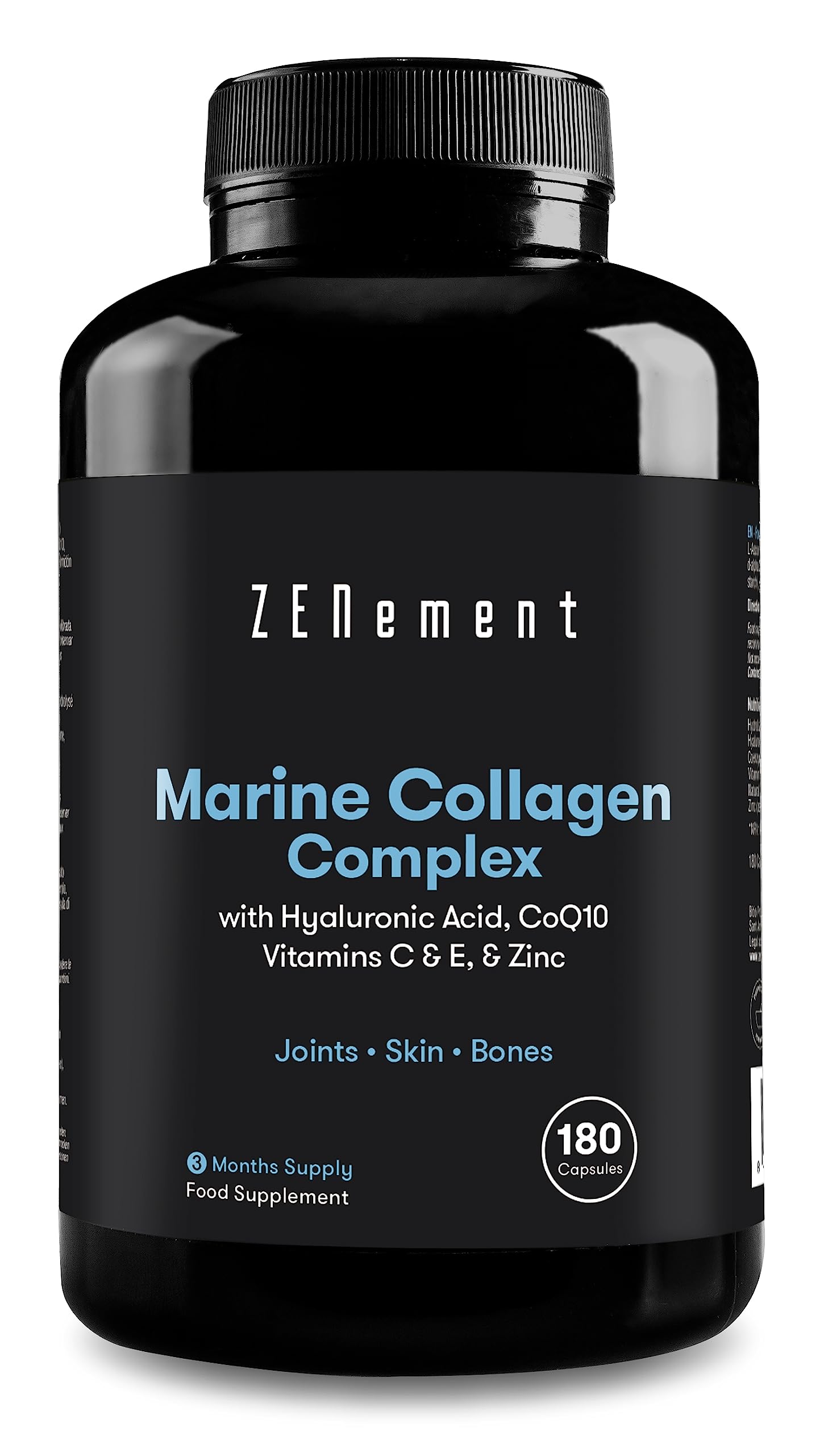 Marine Collagen Complex, with Hyaluronic Acid, CoQ10, Vitamins C & E, & Zinc, 180 Capsules