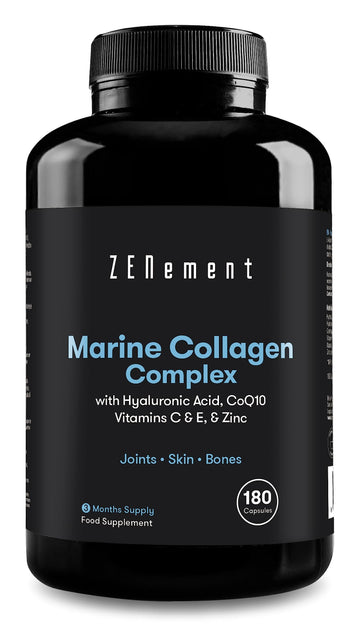 Marine Collagen Complex, with Hyaluronic Acid, CoQ10, Vitamins C & E, & Zinc, 180 Capsules