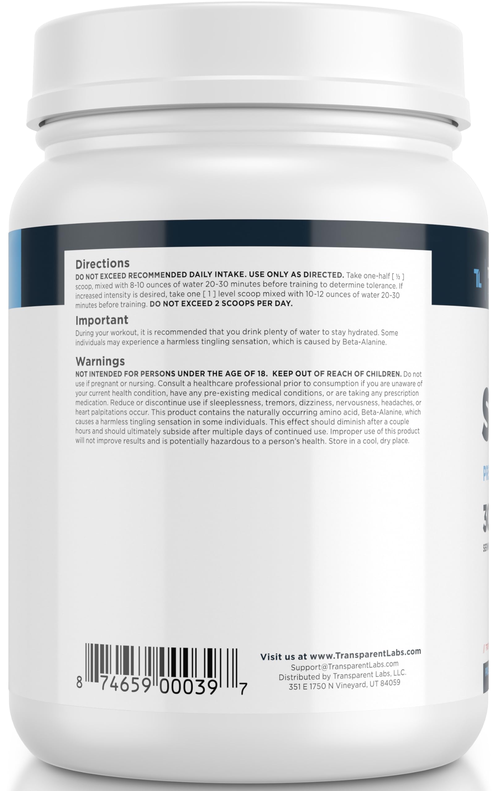Transparent Labs Stim-Free Pre-Workout - Caffeine & Stim Free Pre Workout Powder Transparent Labs