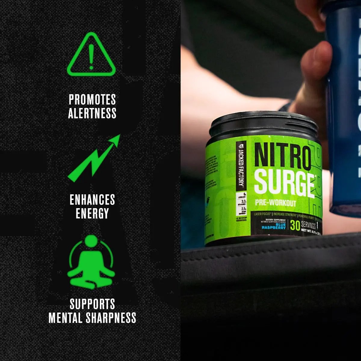 Nitrosurge Pre-Workout & Creatine Monohydrate - Pre Workout Powder With Creatine for Muscle Growth, Increased Strength, Endless Energy, Intense Pumps - Blue Raspberry Preworkout & Unflavored Creatine