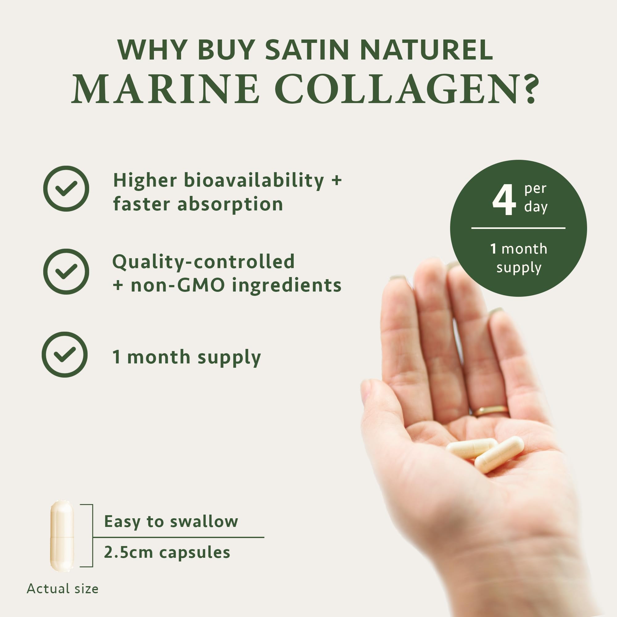 Marine Collagen Capsules with Hyaluronic Acid + Vitamin C 2400mg - High Strength Collagen SatinNaturel