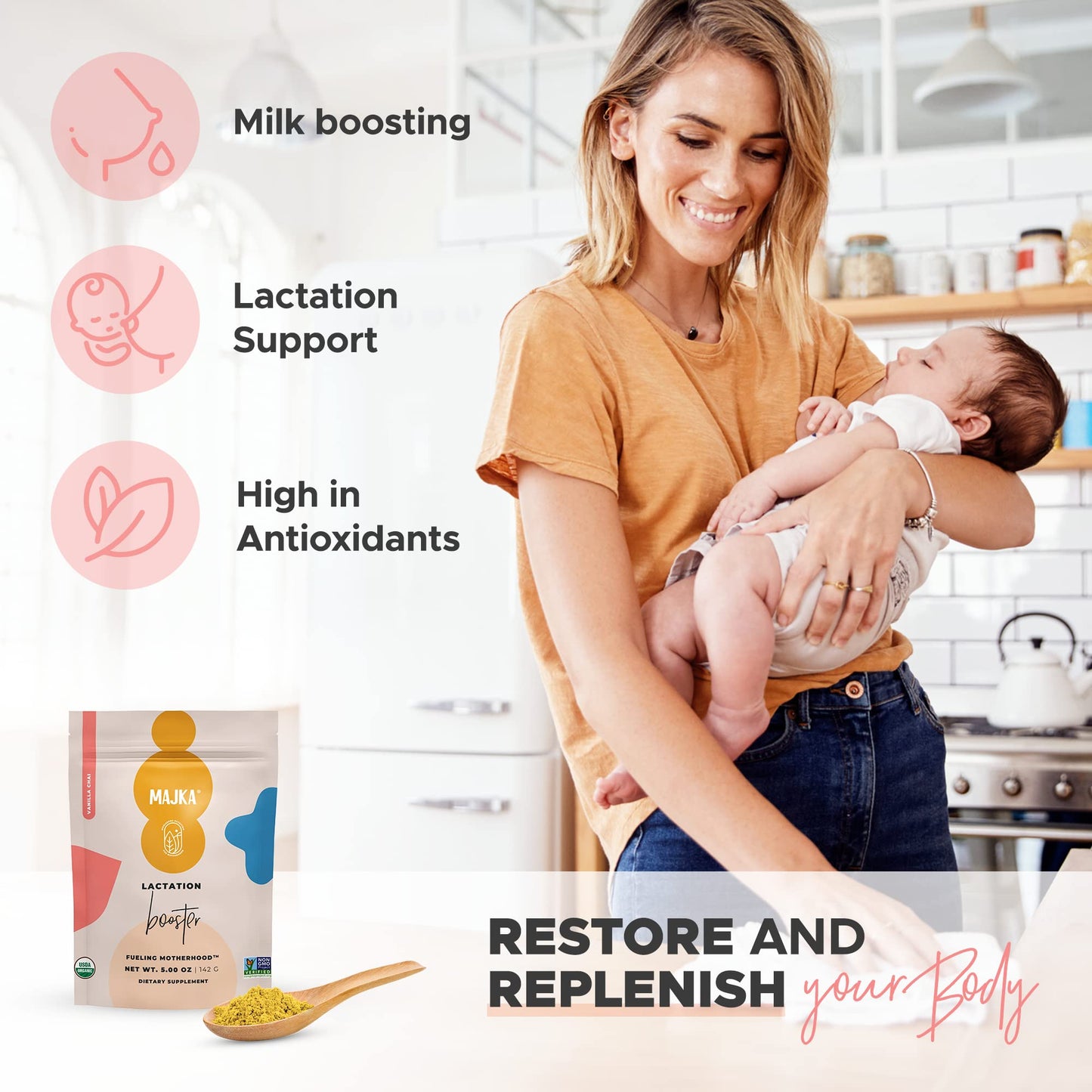 MAJKA Organic Lactation Booster Powder for Nursing Moms, Breastfeeding Safe Supplement