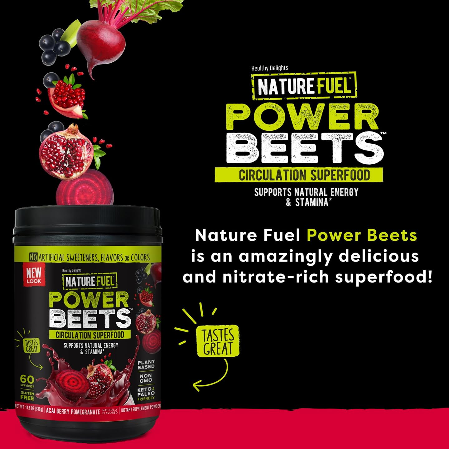 Nature Fuel Power Beets Powder, Delicious Acai Berry Pomegranate, Concentrated Superfood Healthy Delights
