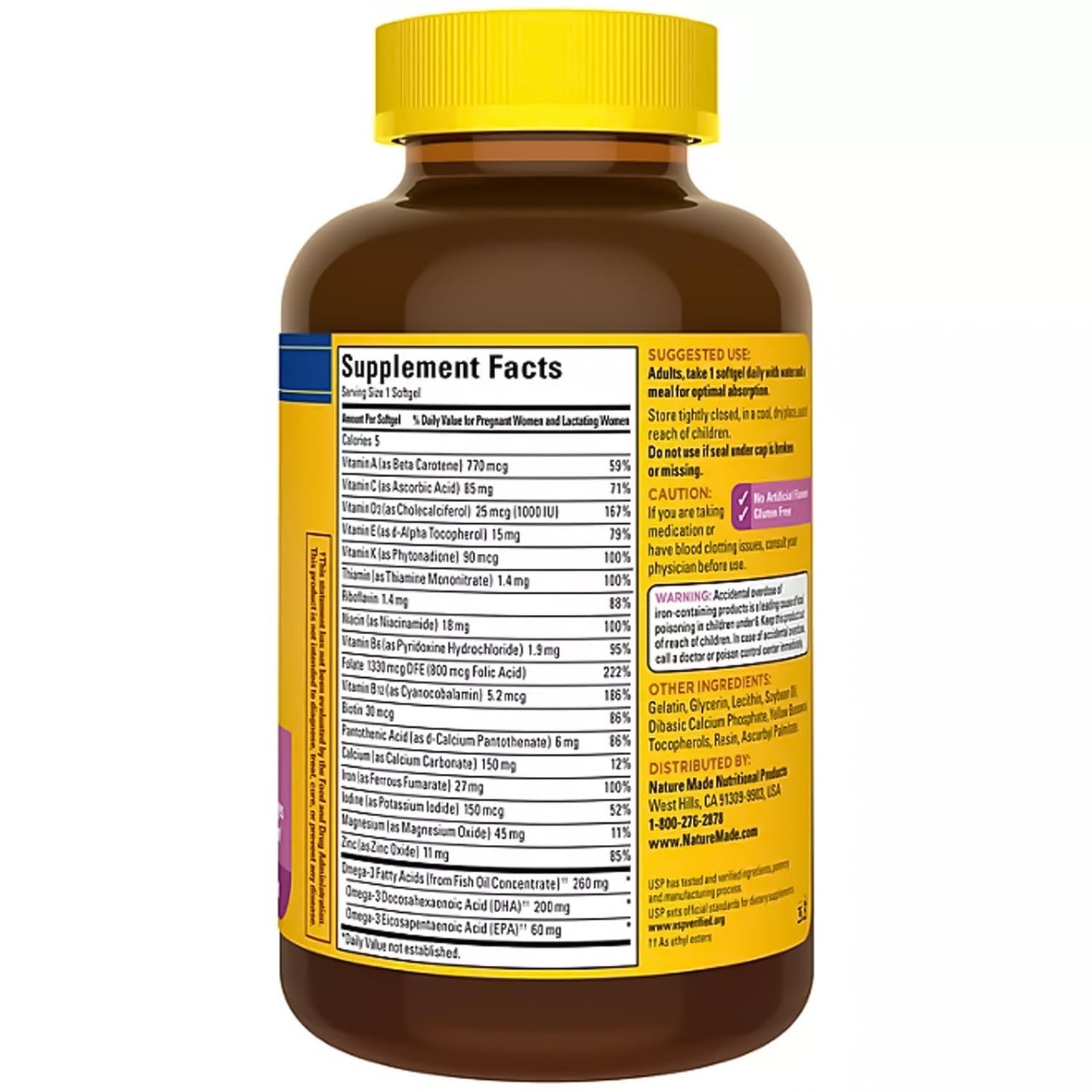 Nature Made Prenatal with Folic Acid + DHA, 200mg Prenatal Vitamin and Mineral Supplement for Daily