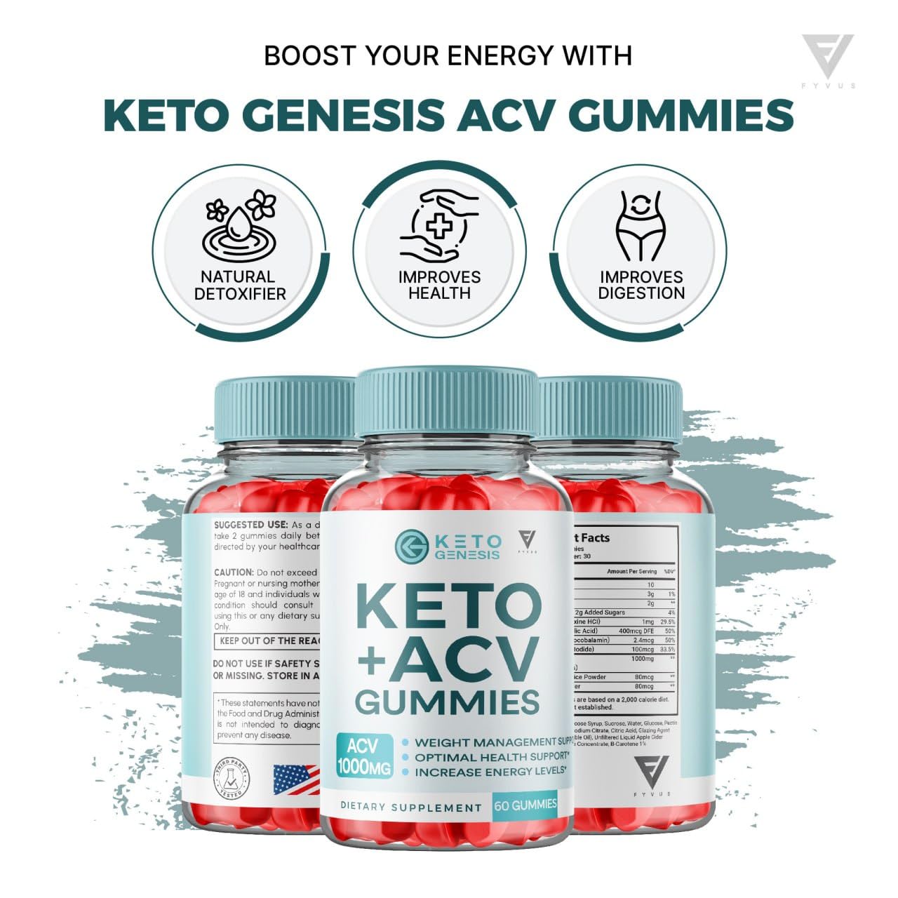 Keto Genesis Keto ACV Gummies Advanced Weight Loss, Ketogenesis Keto + ACV 1000MG Fyvus