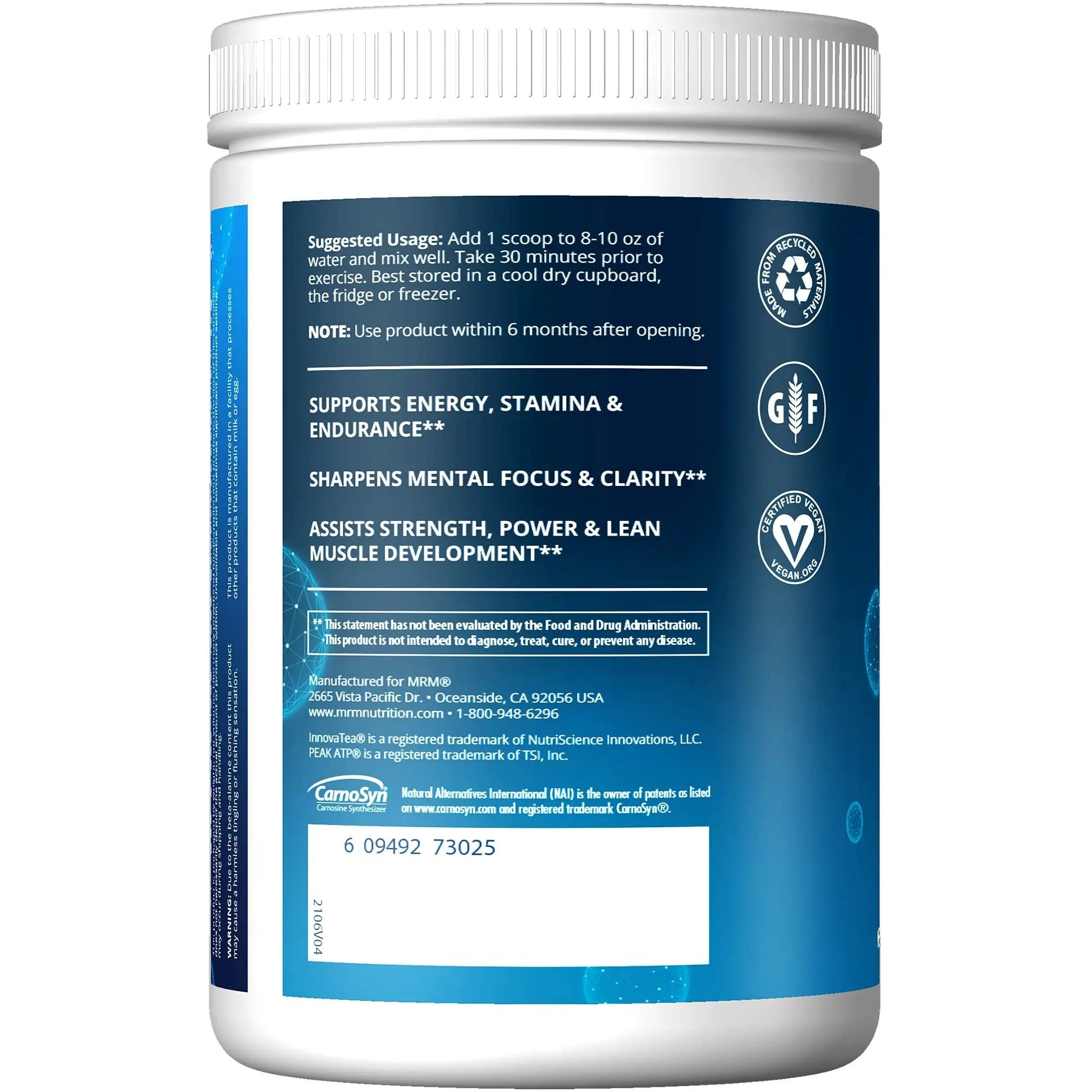 MRM Nutrition Driven Pre-Workout Powder | Strawberry Kiwi Flavored | 125mg Caffeine MRM