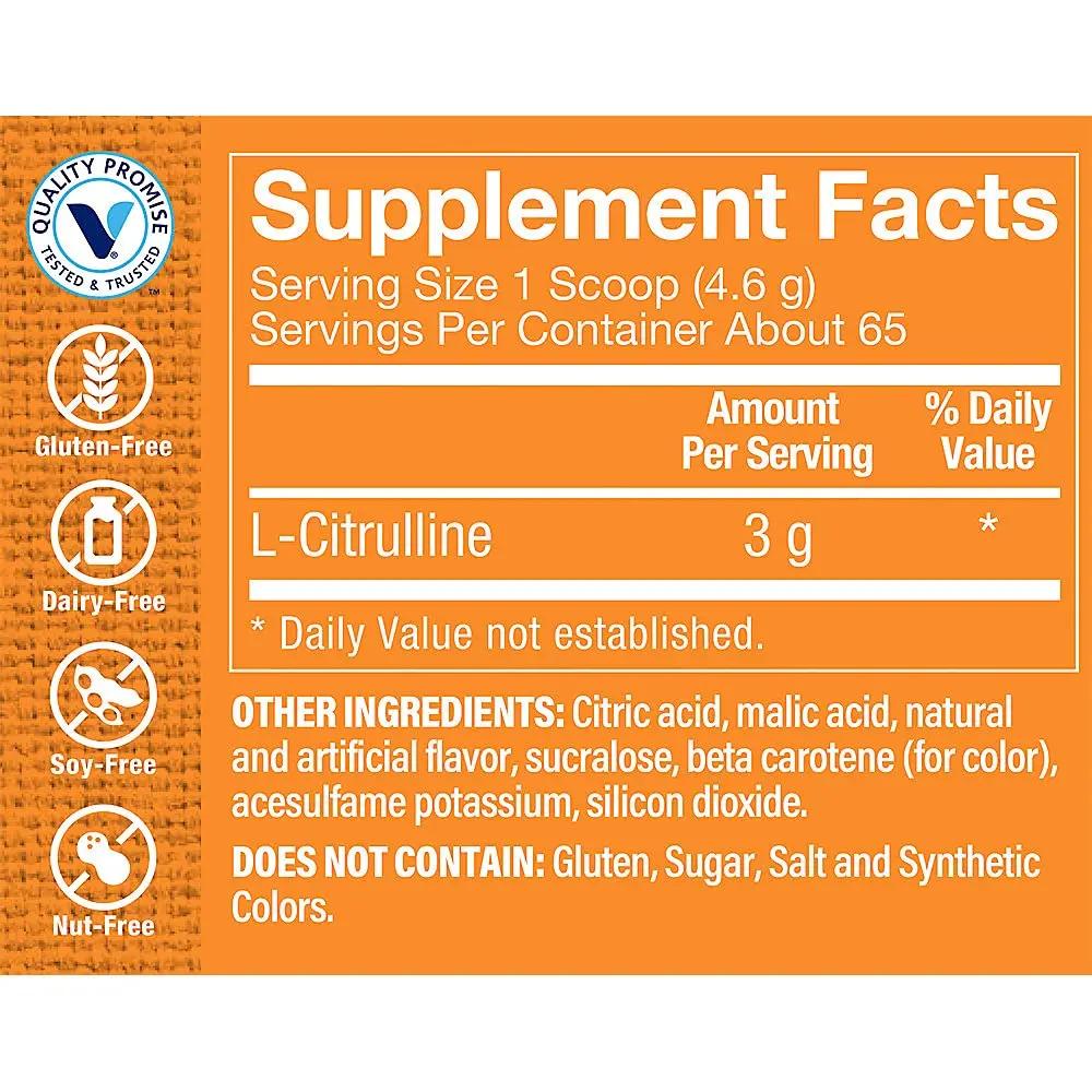 The Vitamin Shoppe L-Citrulline - Free-Form Amino Acid - Nitric Oxide Booster - 3,000 MG - Tropical Flavor (10.7 oz./66 Servings)