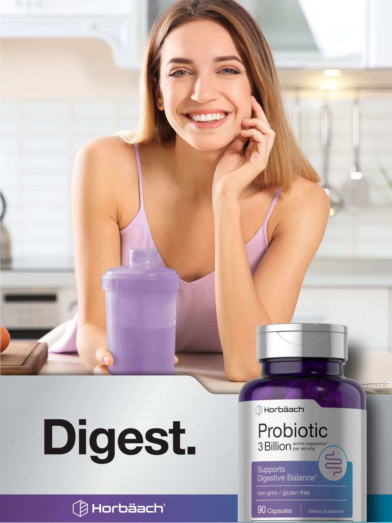 Probiotic for Women & Men's Digestive Health | 3 Billion CFU | 90 Capsules | Non-GMO Horbäach