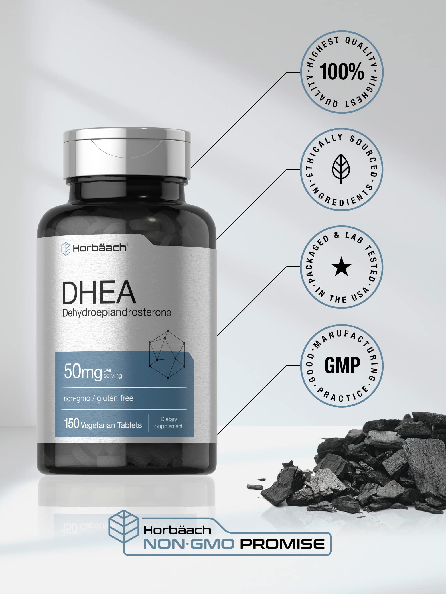 DHEA 50mg 150 Tablets | Non-GMO, Gluten Free Supplement | by Horbaach Horbäach