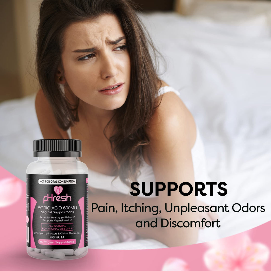 ACE NUTRITION pHresh Boric Acid Suppositories for Women, Suppositories for Odor Use