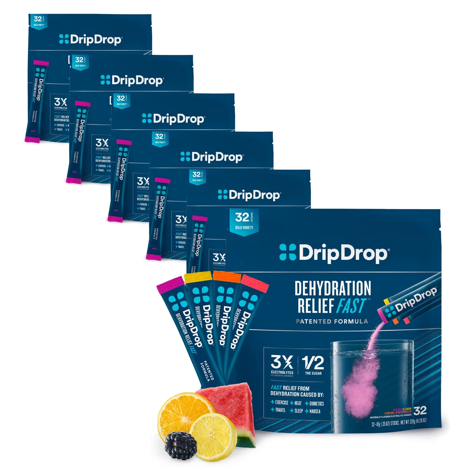 DripDrop Hydration - Electrolyte Powder Packets - Watermelon, Berry, Orange, Lemon