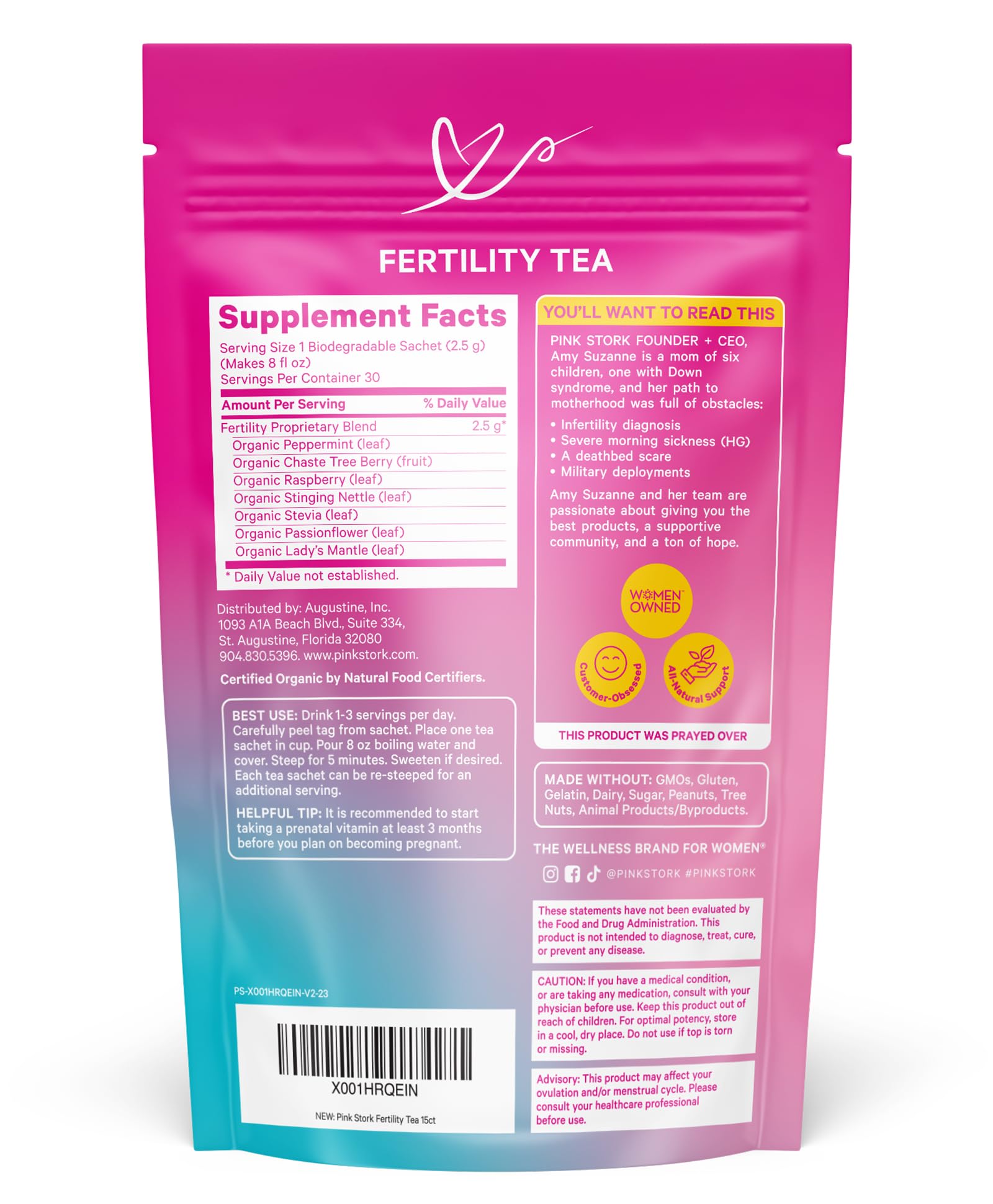 Pink Stork Fertility Tea for Conception and Hormone Balance with Organic Mint, Vitex