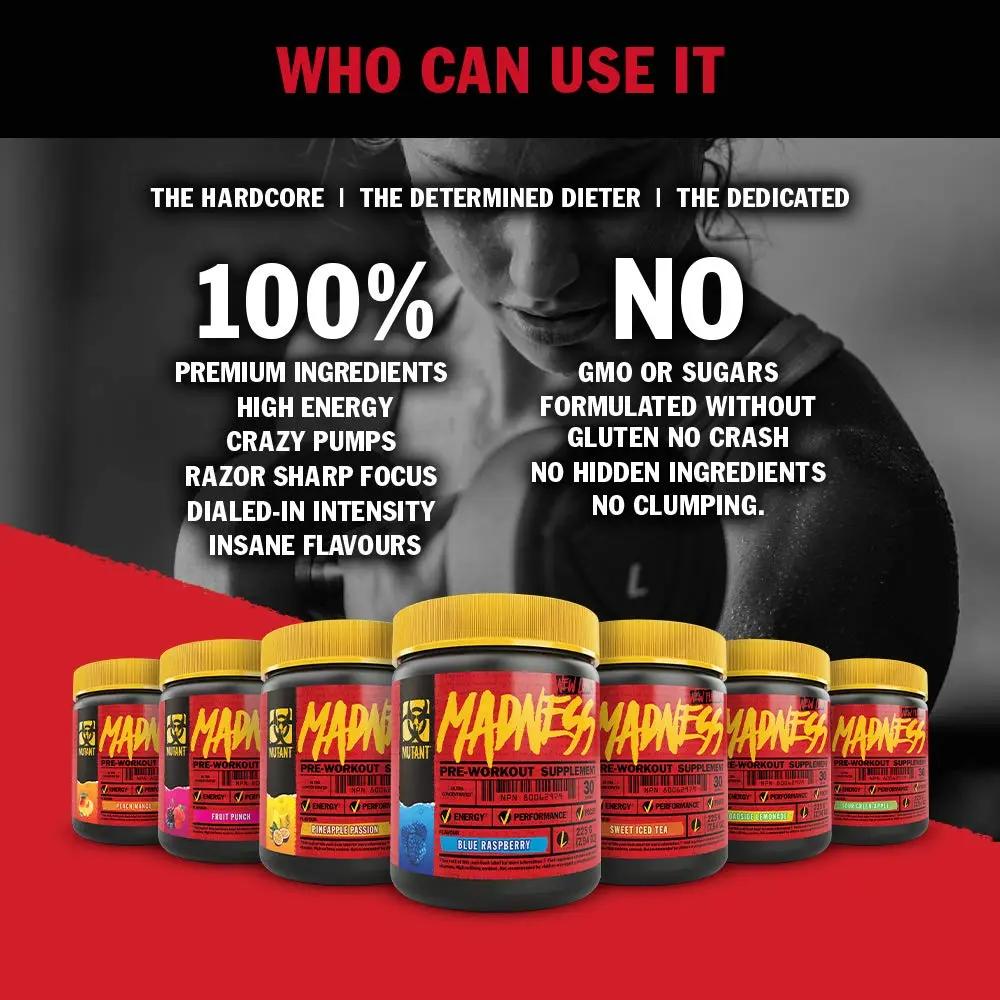 Mutant Madness - Redefines The Pre-Workout Experience and Takes it to a Whole New Extreme Level, Engineered Exclusively for High Intensity Workouts, 225g – Fruit Punch