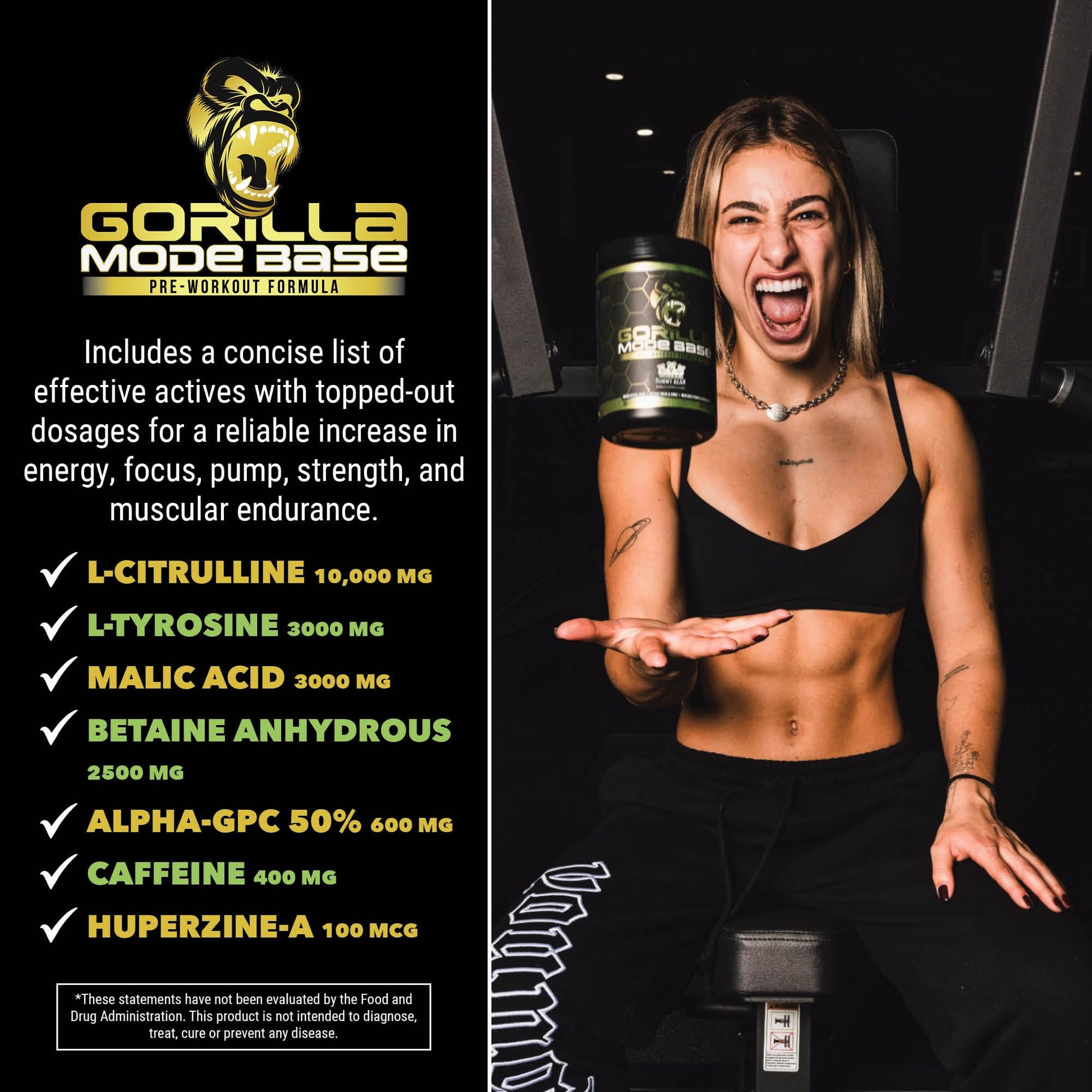 Gorilla Mode Base Pre Workout - Raises Nitric Oxide · Intense Focus & Drive · Endurance Gorilla Mind