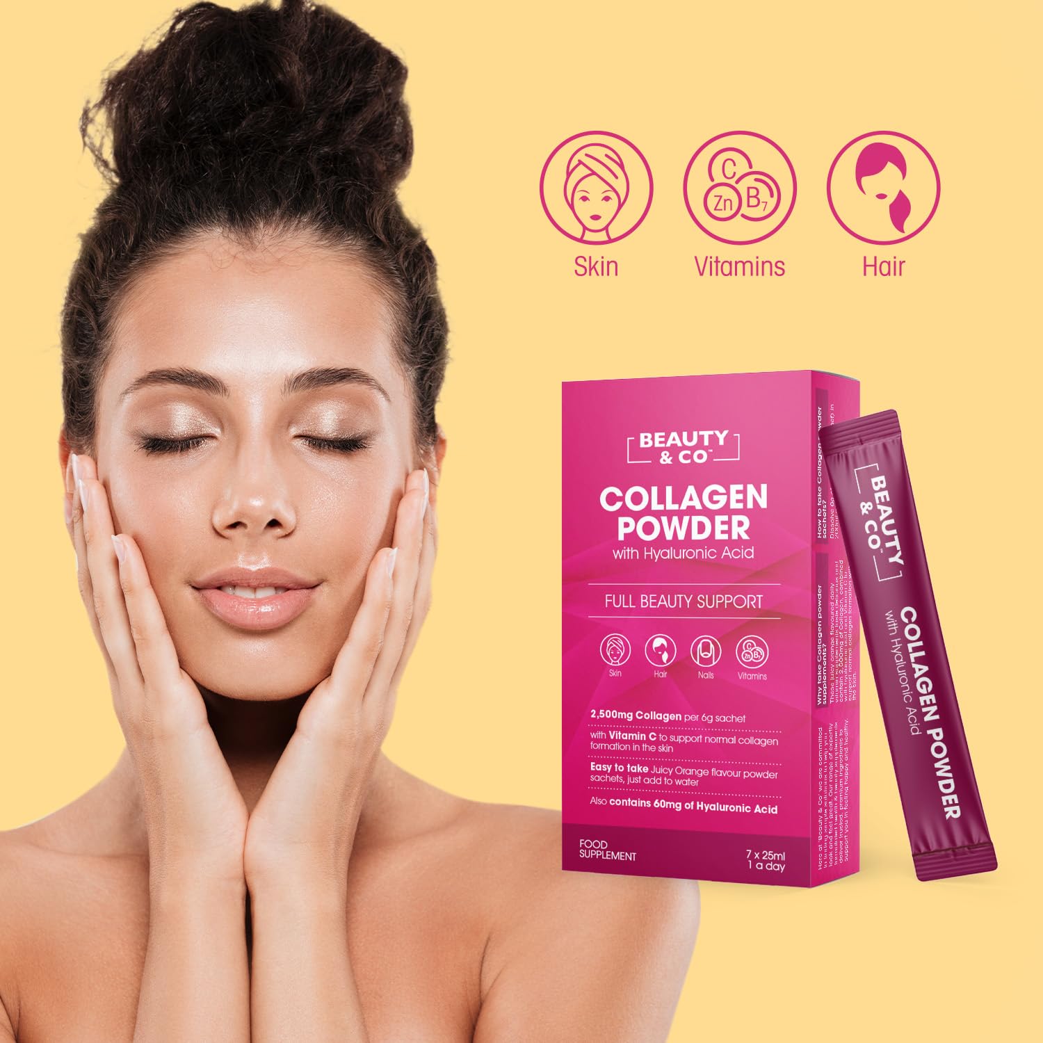 Collagen 2500mg Powder Supplement Boosted with Vitamin C and Hyaluronic Acid (Bovine) Beauty & Co