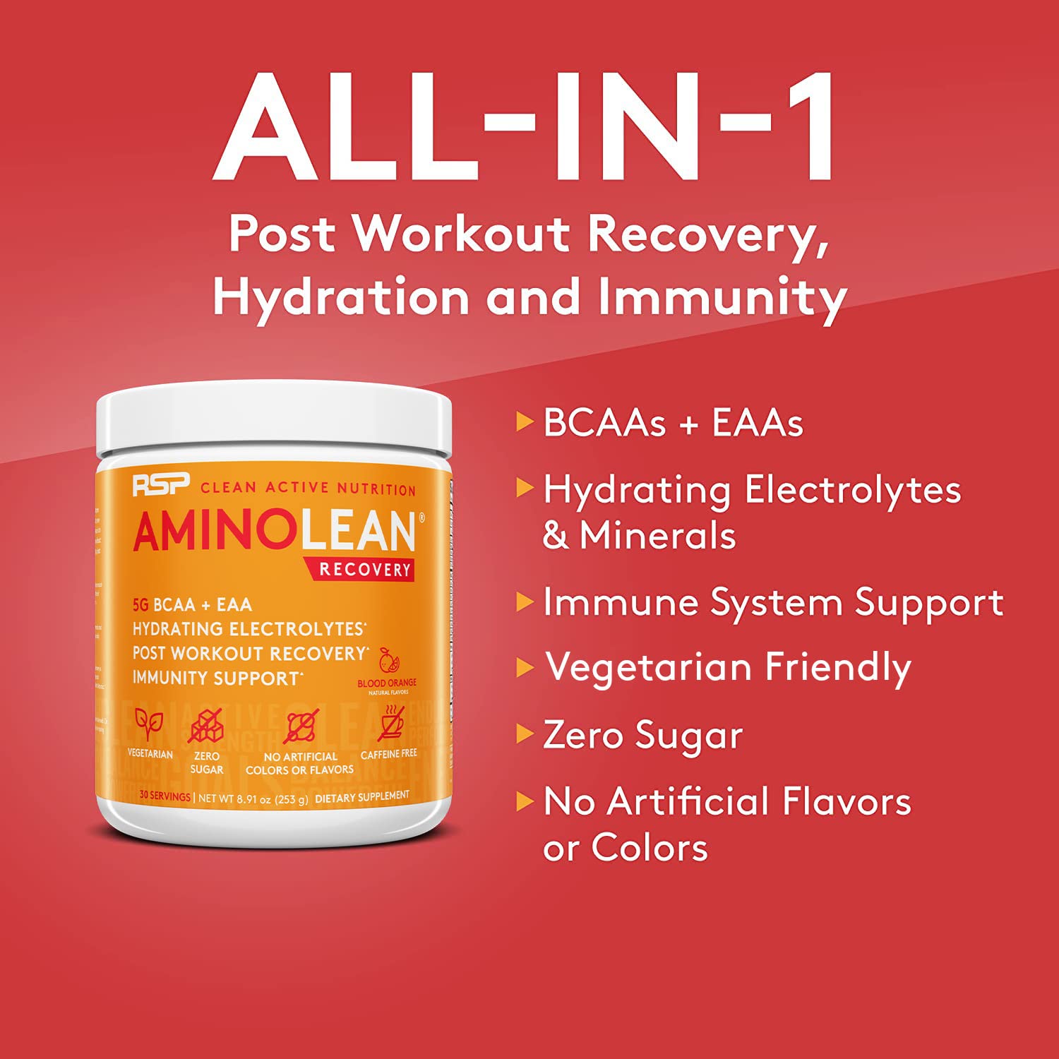 RSP AminoLean Recovery - Post Workout BCAAs Amino Acids Supplement + Electrolytes RSP NUTRITION