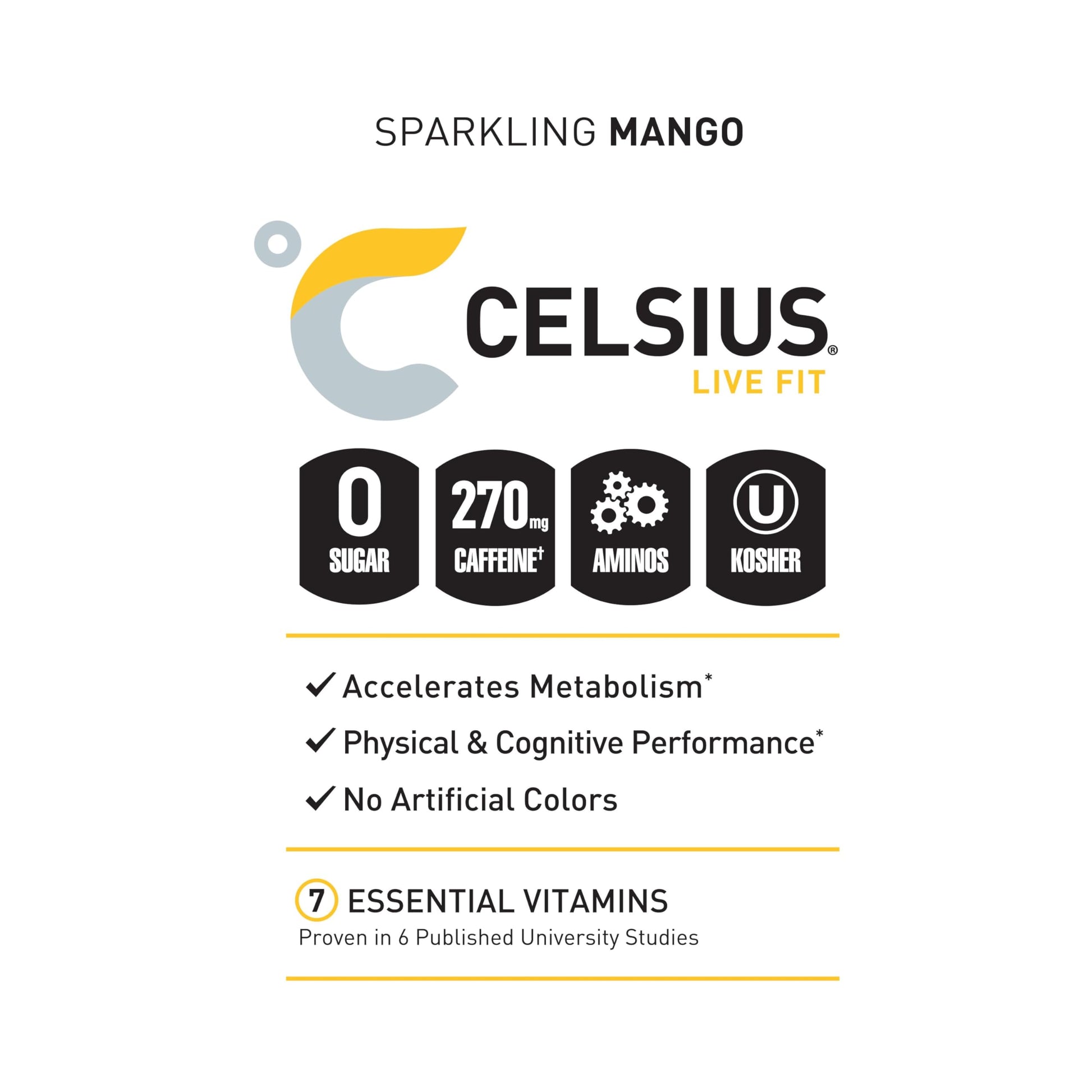CELSIUS ESSENTIALS, Sparkling Mango Tango, Performance Energy Drink 16 Fl Oz CELSIUS