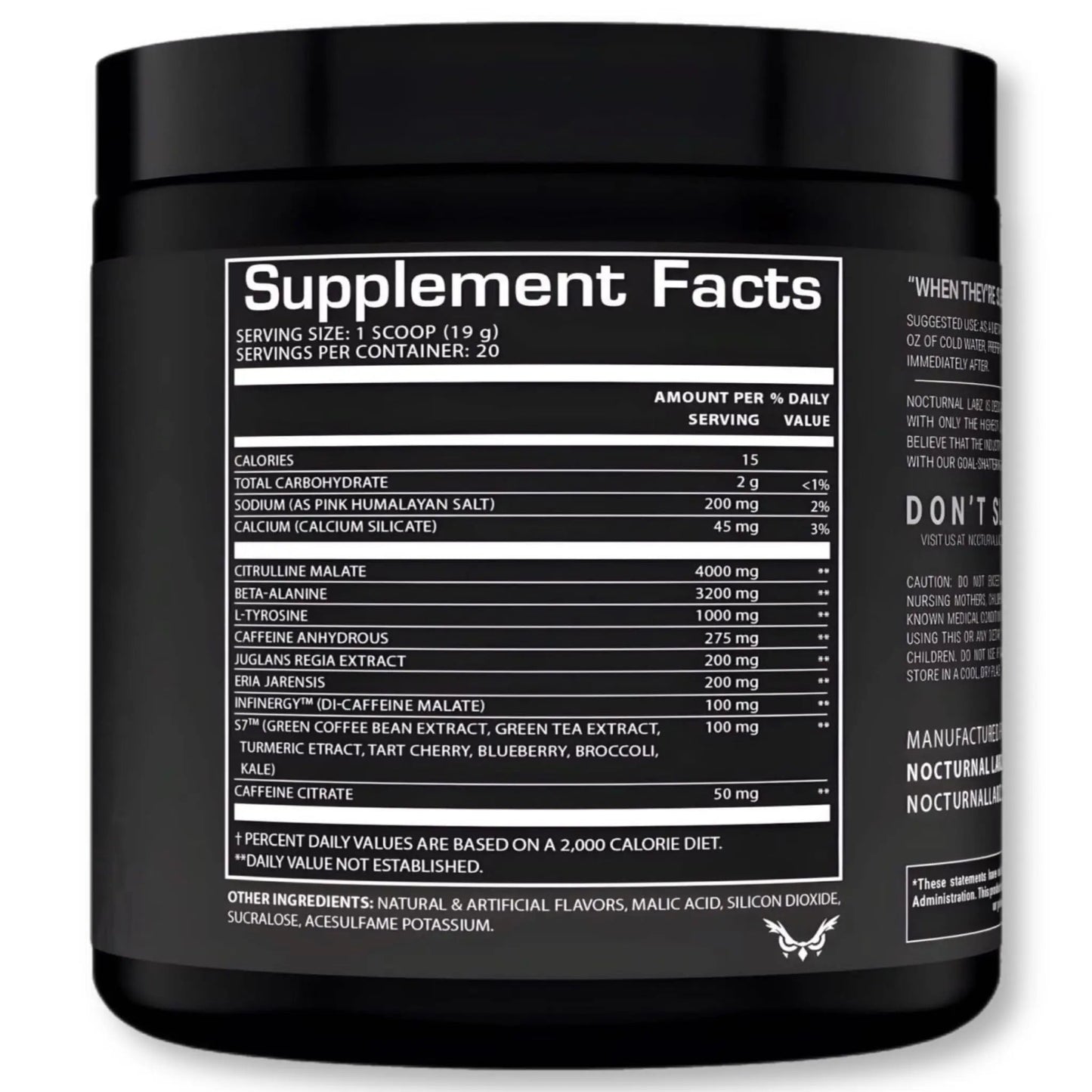 Nocturnal Labz Dark High Stim Pre Workout Powder | Potent Pre-workout Formula for Men & Women, Maximize Energy, Focus, Endurance, Citrulline Malate, Caffeine, Beta-Alanine, (20 Servings) (Peach Rings)