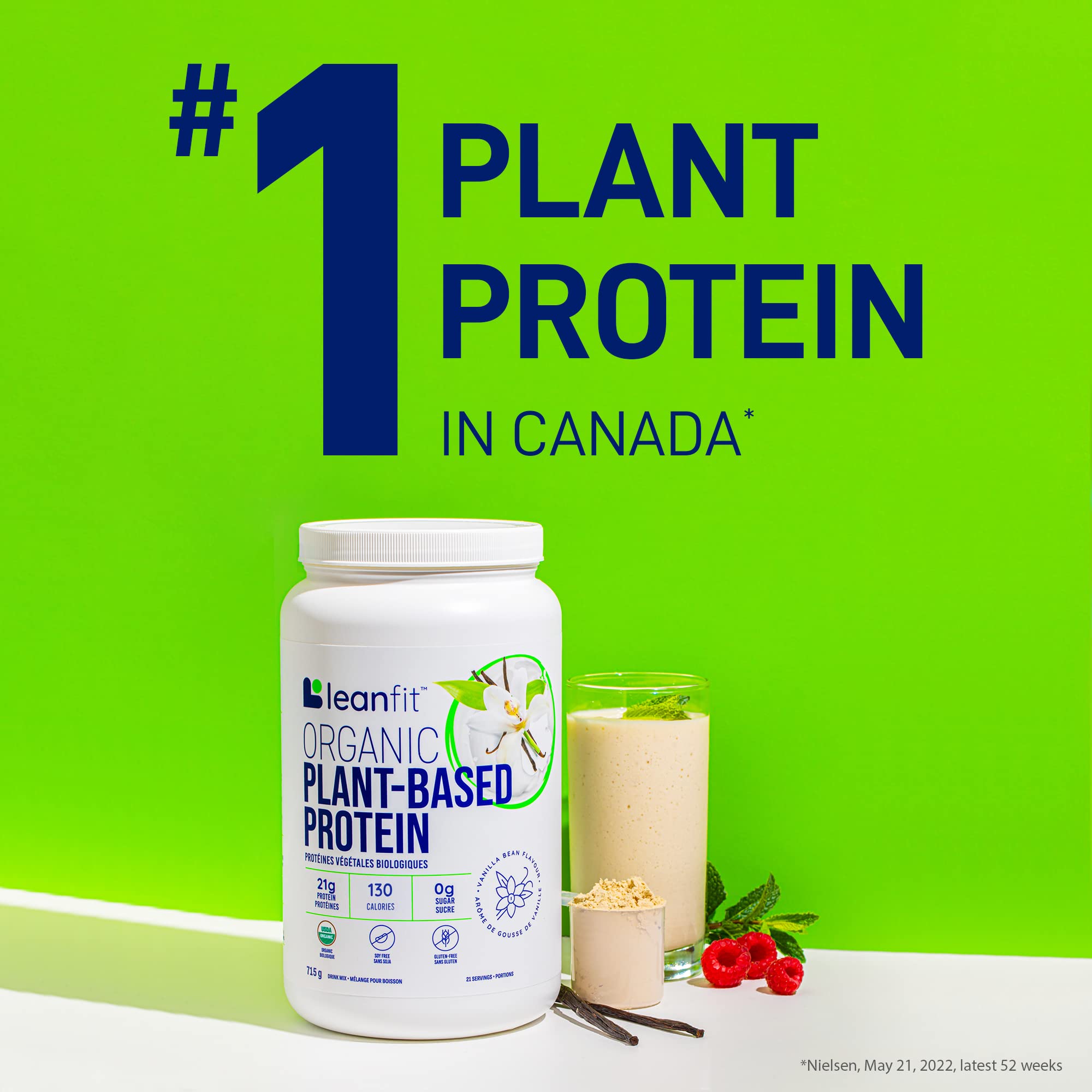 LeanFit Organic Plant-Based Protein, Natural Vanilla Flavor, 21g Vegan Protein, 19 Servings LeanFit