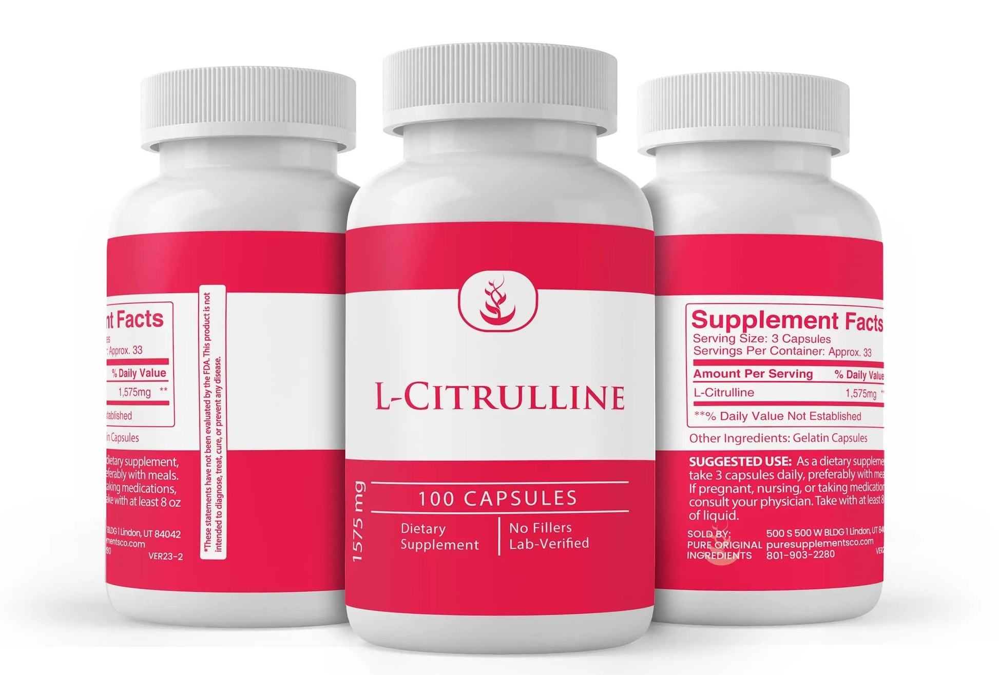 Pure Original Ingredients L-Citrulline, (100 Capsules) Always Pure, No Additives Or Fillers, Lab Verified