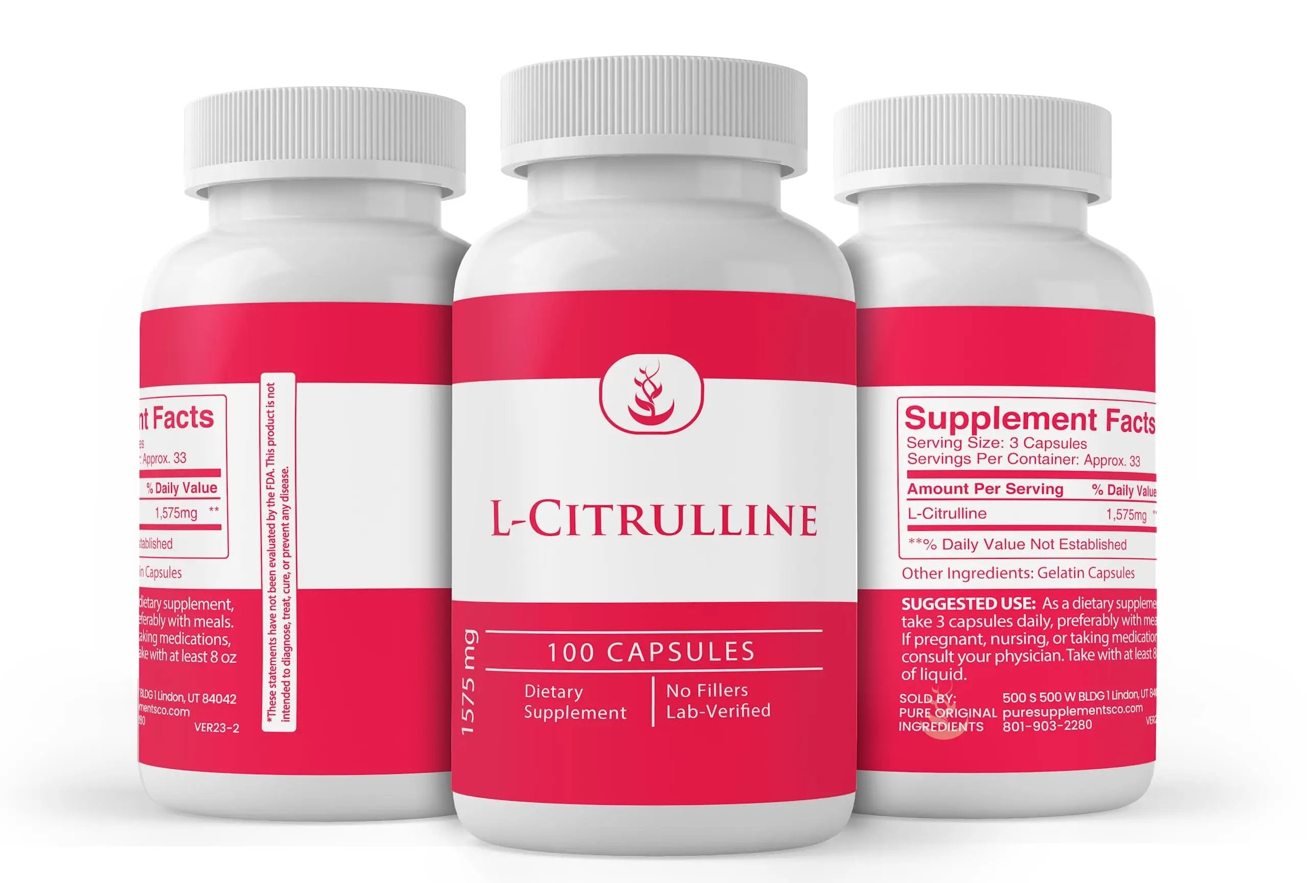 Pure Original Ingredients L-Citrulline, (100 Capsules) Always Pure, No Additives Or Fillers, Lab Verified