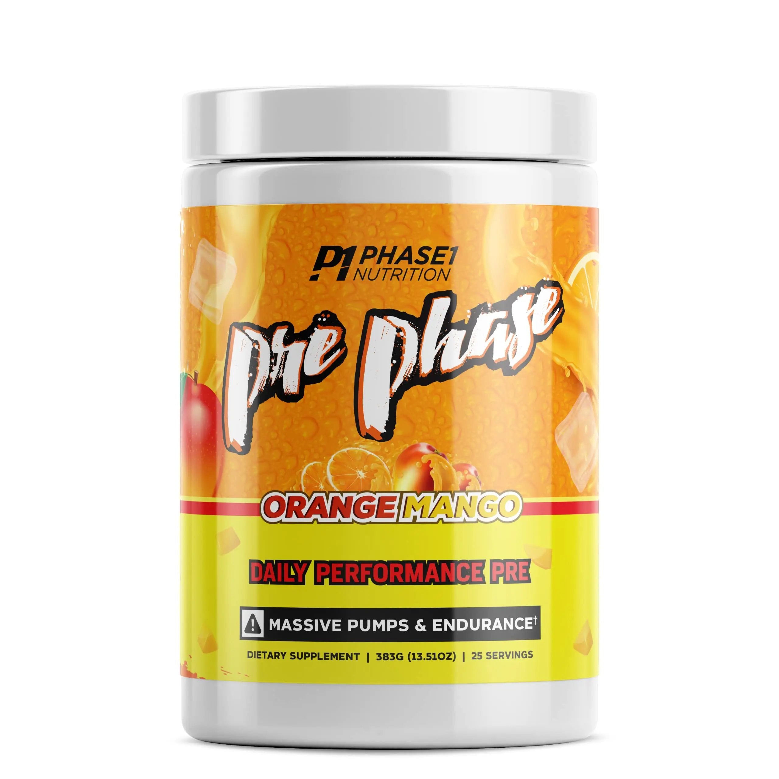 Pre Phase Daily Driver Orange Mango Pre Workout with 325mg Caffeine, Vitamin B12