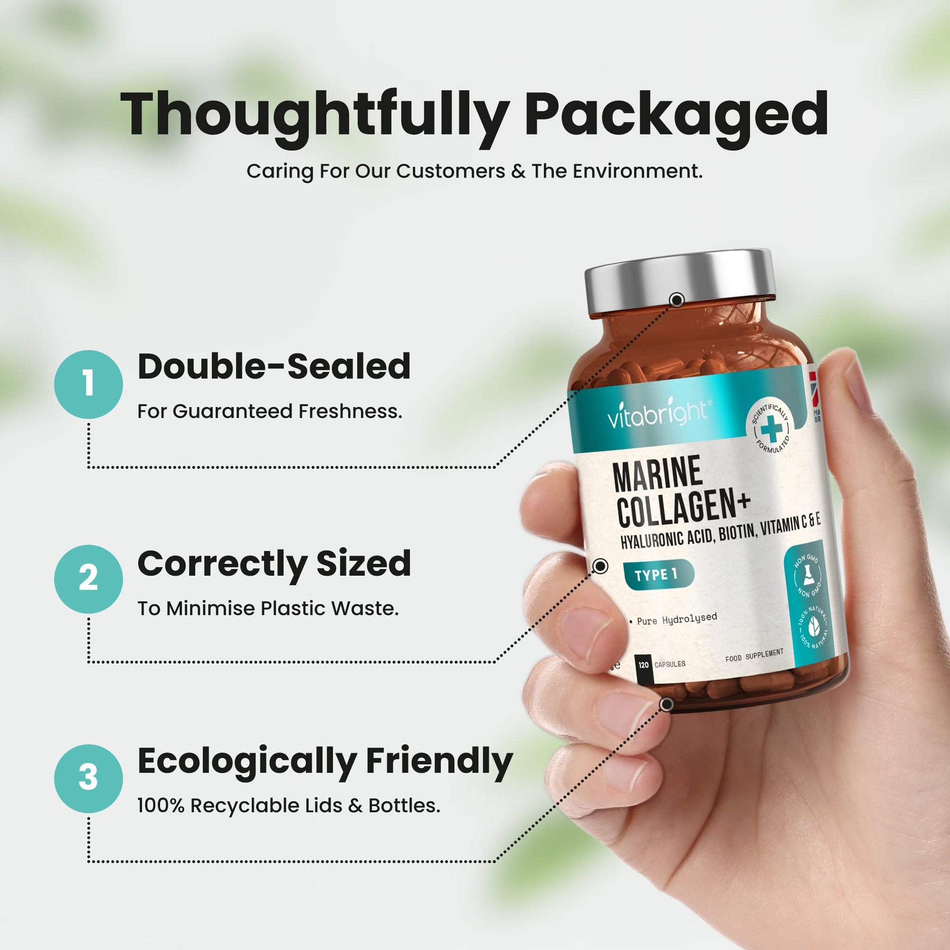 Marine Collagen Capsules 1000mg - 120 Capsules - 9 Powerful Skin Supporting Nutrients VitaBright