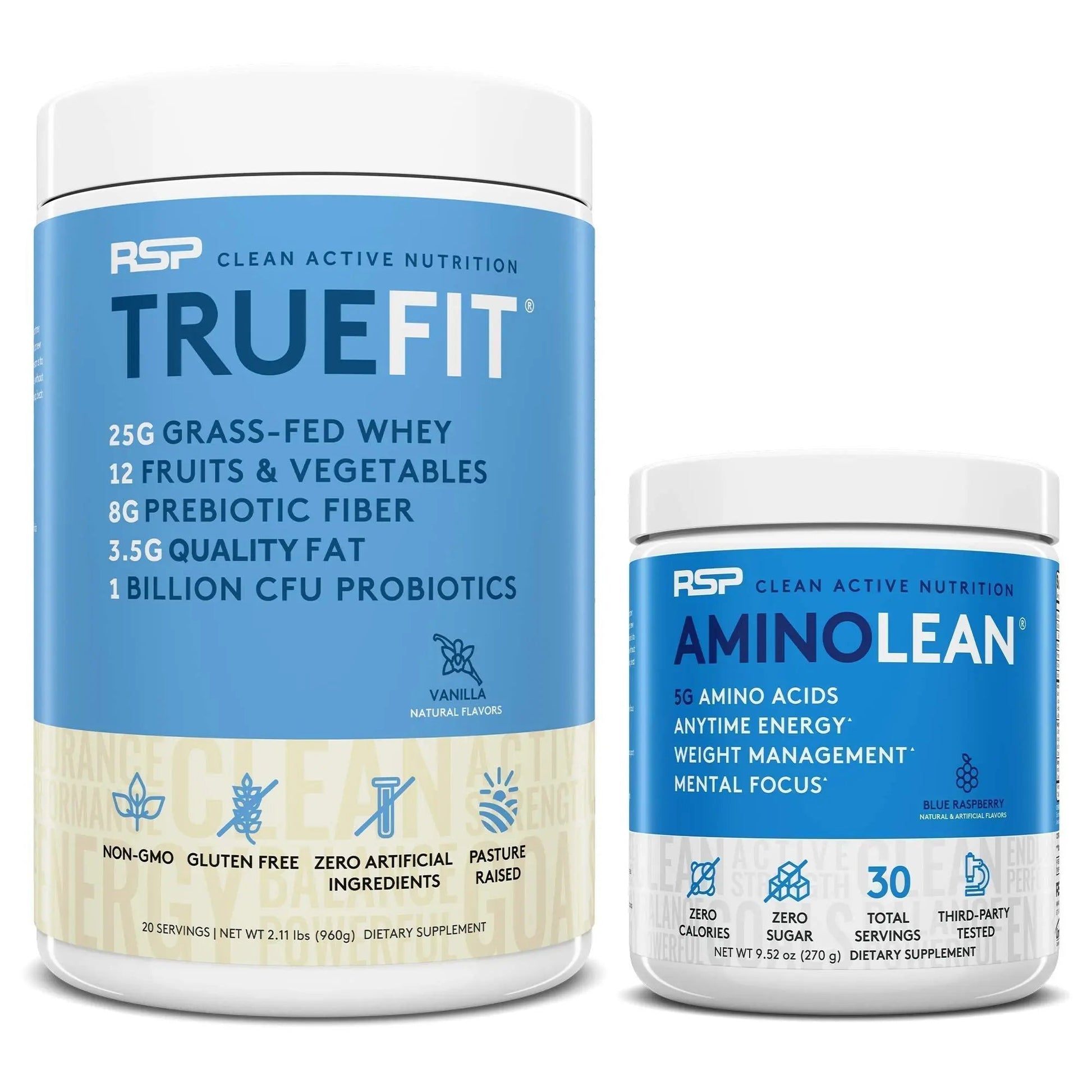 RSP NUTRITION AminoLean Pre Workout Energy (Blue Raspberry 30 Servings) with TrueFit