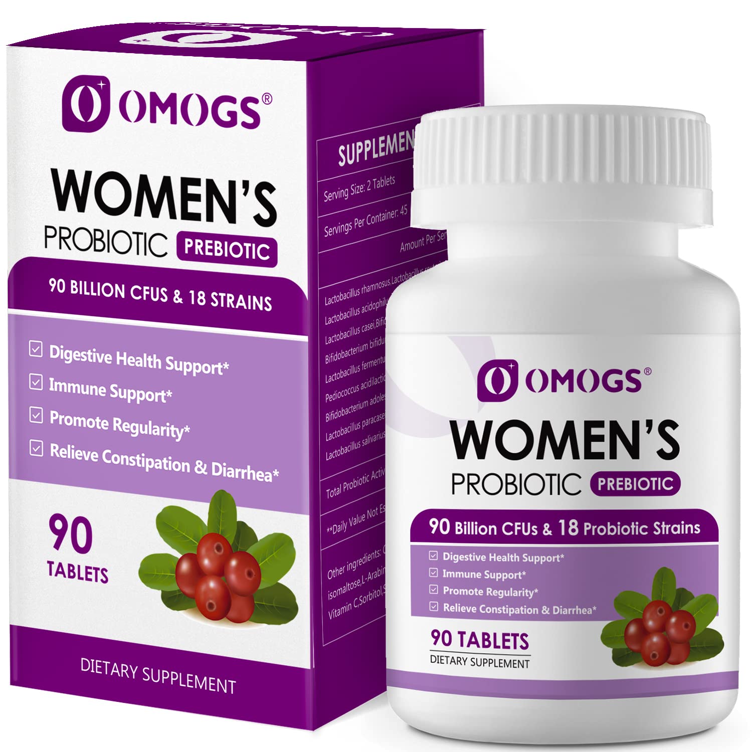 OMOGS Women's Probiotic,with Cranberry Extract and Organic Prebiotics,90 Billion CFUs
