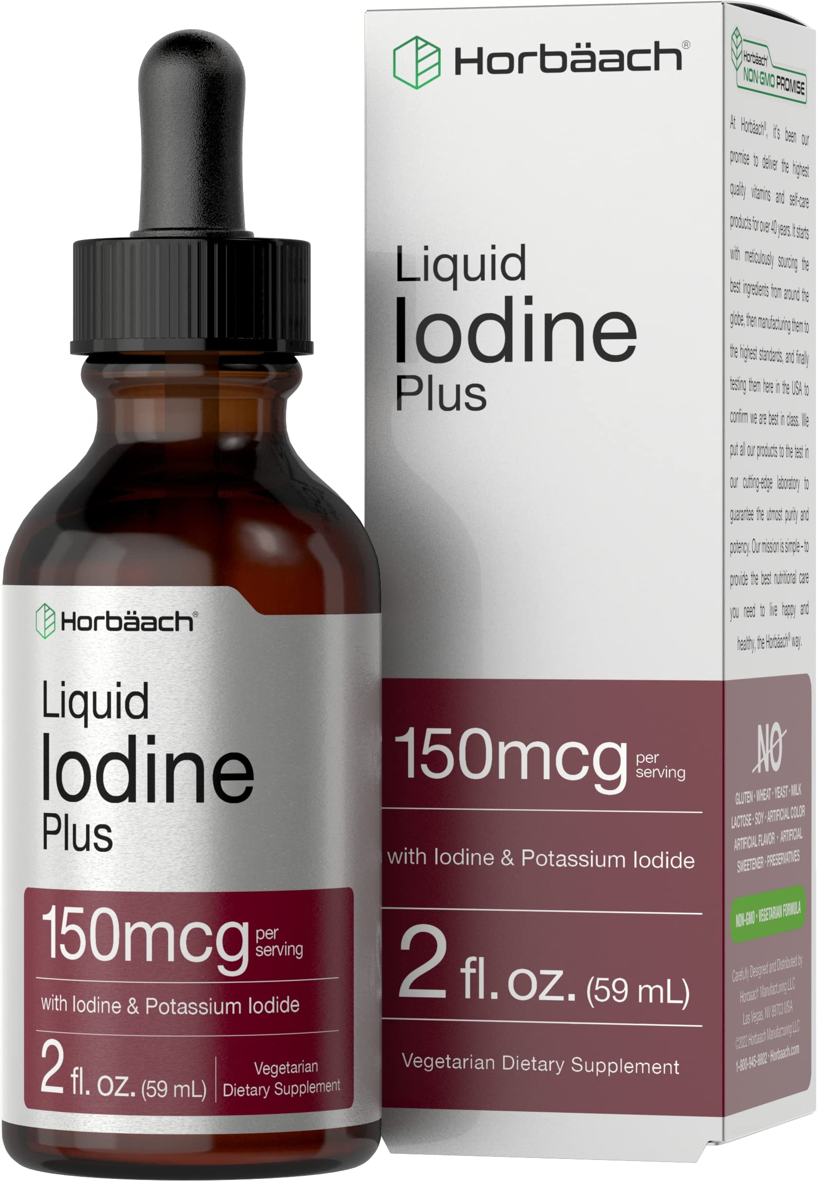 Liquid Iodine Solution Drops | 2 fl oz | 150 mcg | Iodine & Potassium Iodide Supplement