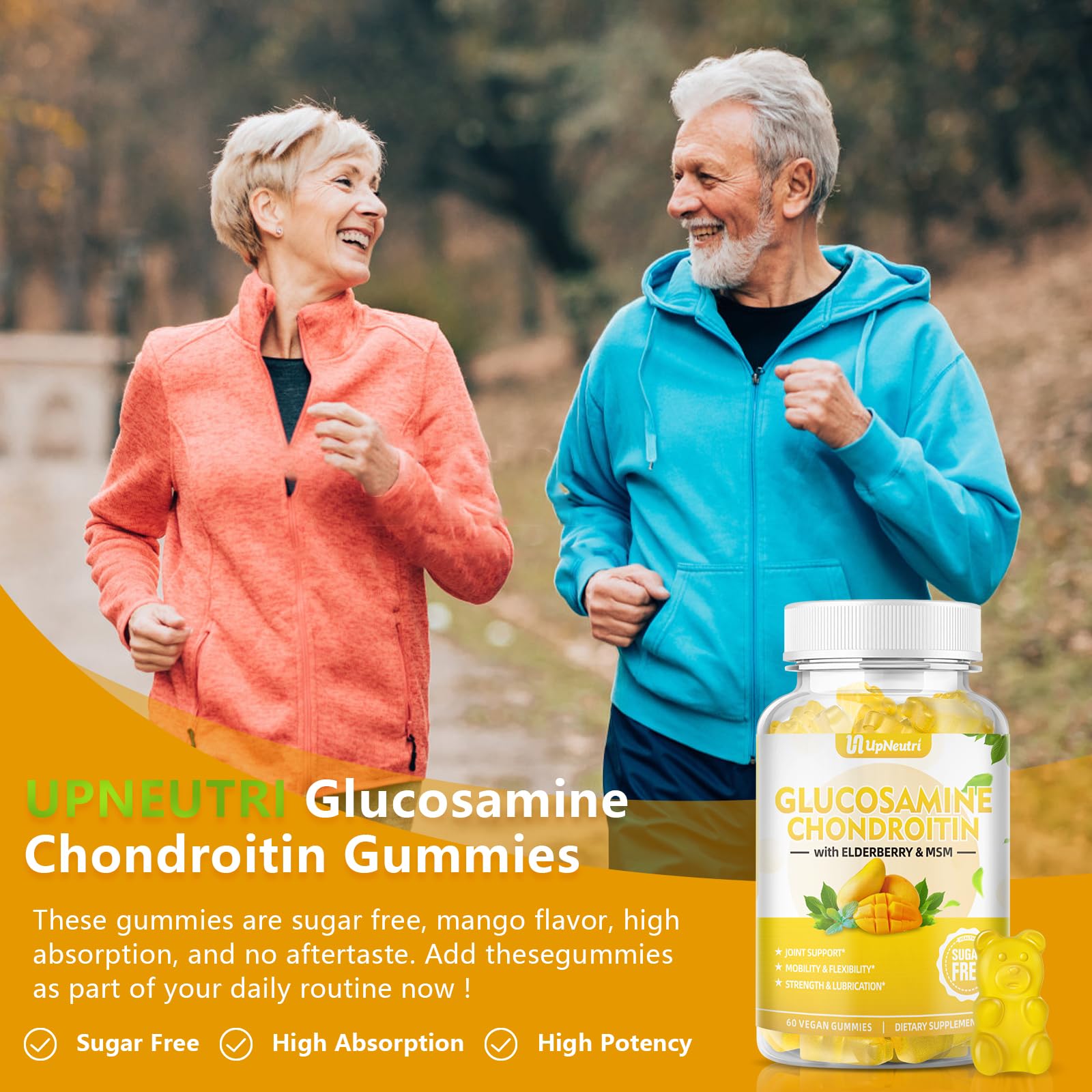Sugar Free Glucosamine Chondroitin Gummies, Extra Strength 1500mg Glucosamine UPNEUTRI