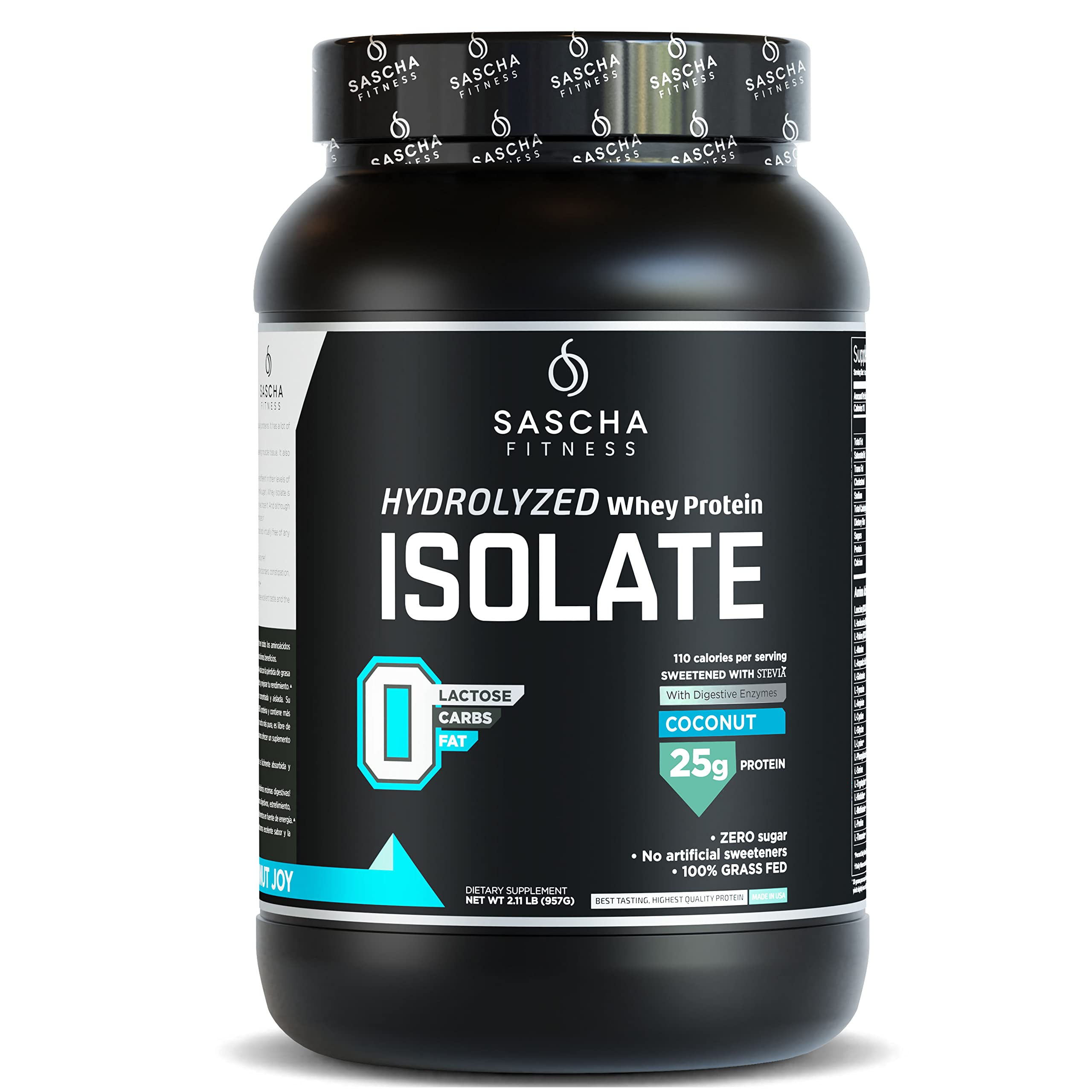 SASCHA FITNESS Hydrolyzed Whey Protein Isolate,100% Grass-Fed (2 Pounds, Coconut)