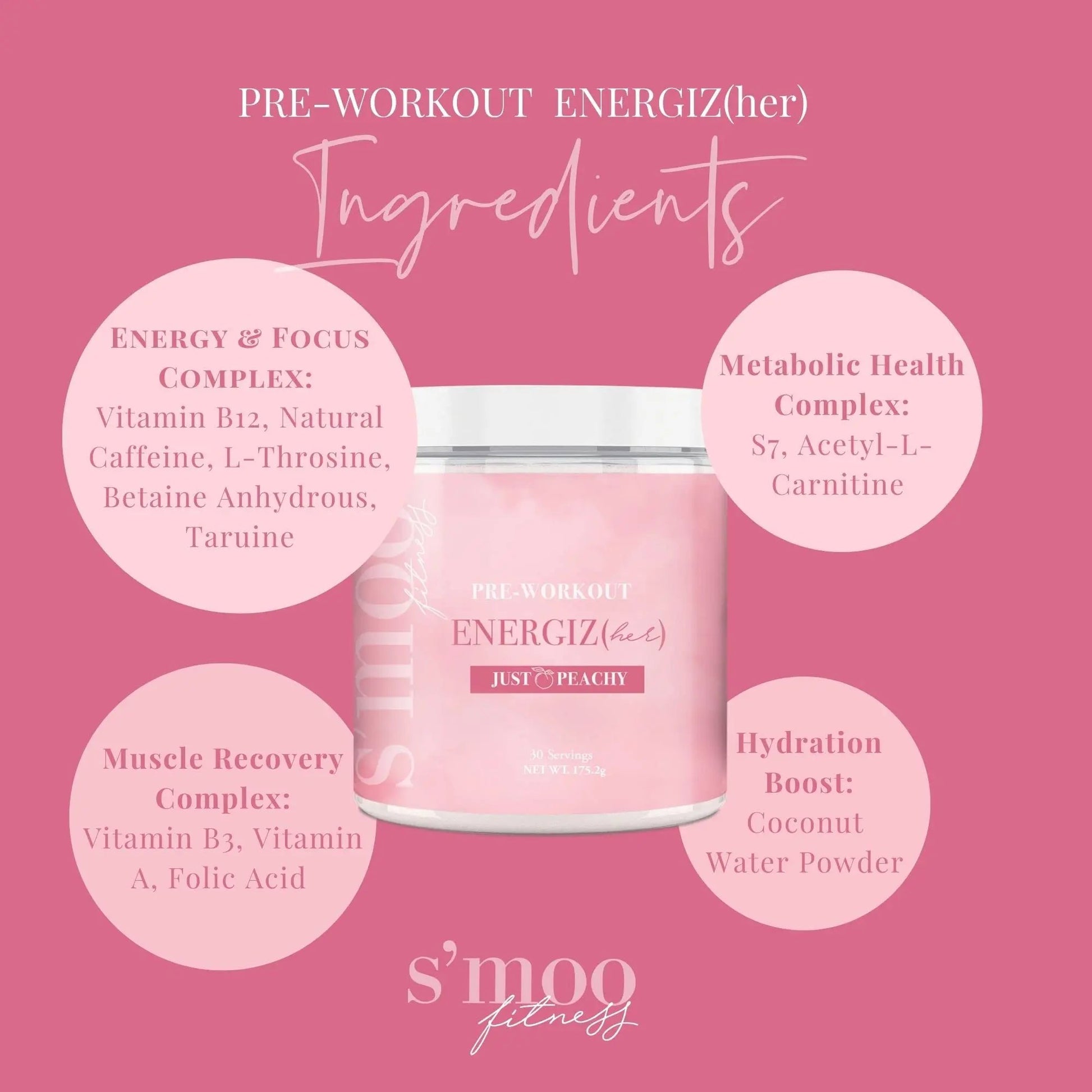 S'moo ENERGIZ(her) Pre Workout Supplement - Preworkout Energy Powder - 30 Servings, Just Peachy