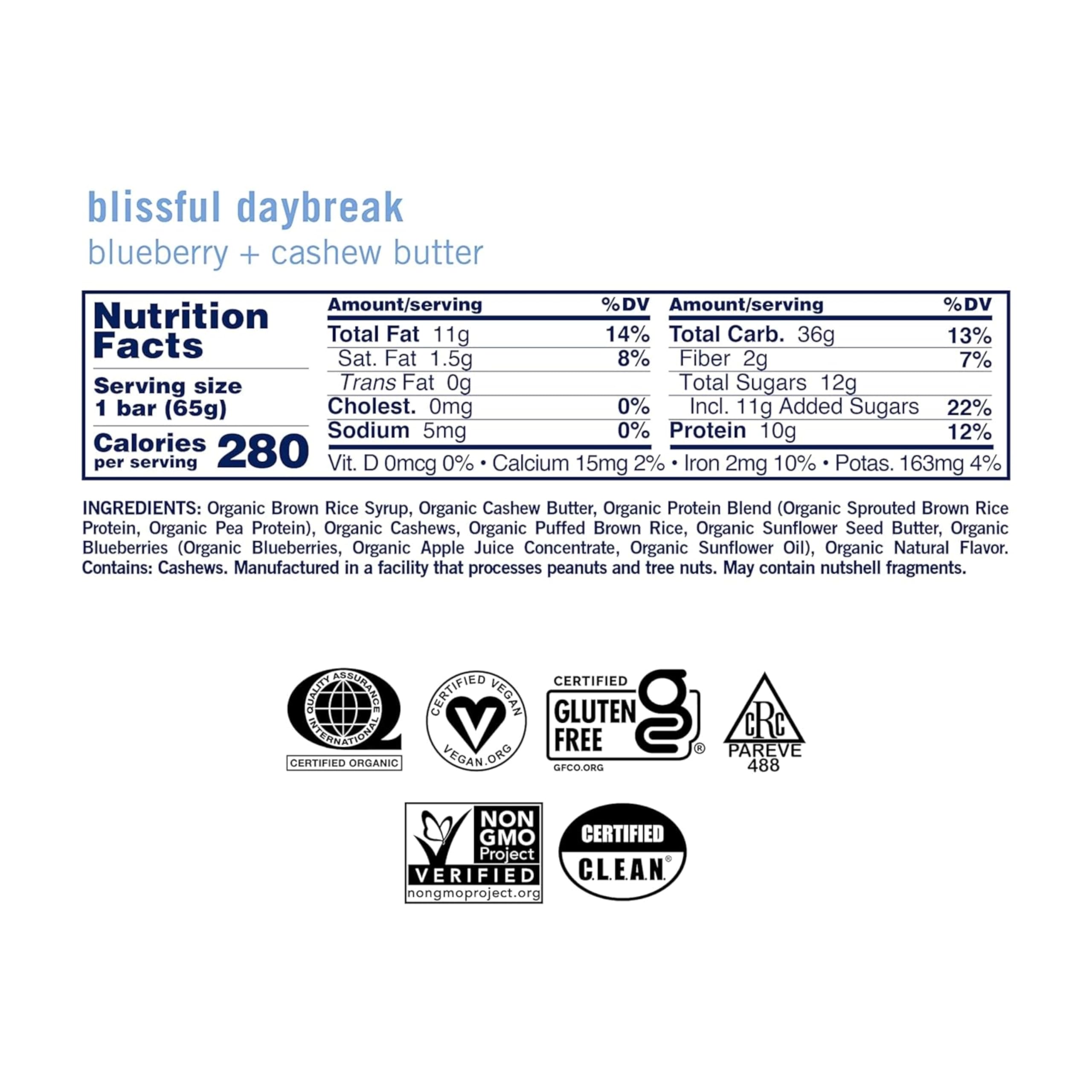 GoMacro Macrobar Organic Vegan Protein Bars - Blueberry + Cashew Butter , 2.3 Ounce GoMacro