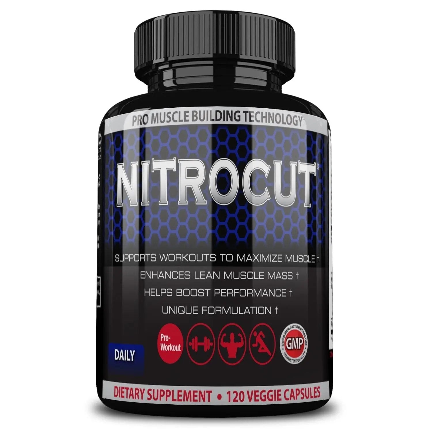 NITROCUT Pre Workout Supplement -120 Capsules - Nitric Oxide Supplements - l arginine