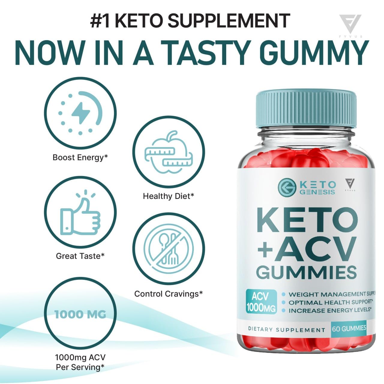 Keto Genesis Keto ACV Gummies Advanced Weight Loss, Ketogenesis Keto + ACV 1000MG Fyvus