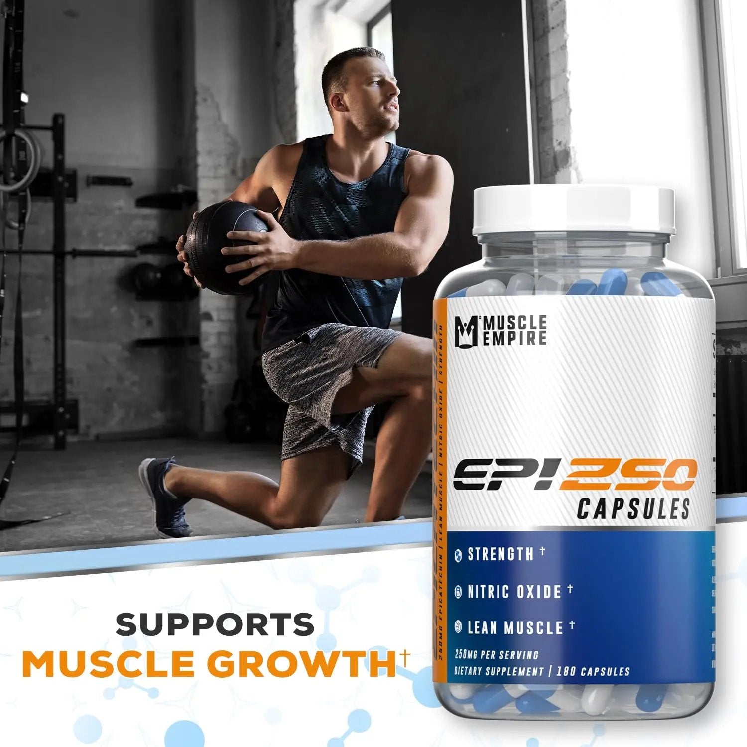 Muscle Empire Epicatechin Extract Capsules | EPI 250mg | 180 Pill Count | Supports Lean Muscle Growth, Nitric Oxide Booster & Myostatin Inhibitor