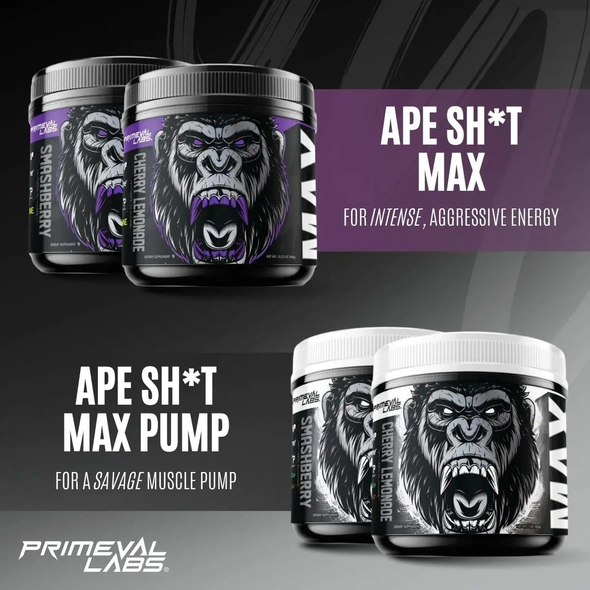 Primeval Labs ApeSh*t Max Pump Premium Pre-Workout | Muscle Pump & Vascularity | 40 Servings (Smashberry)