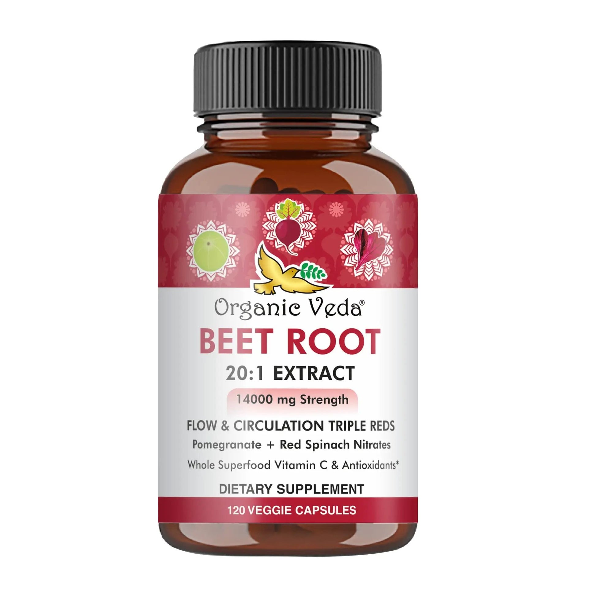 Organic Veda Beet Root Capsules - Triple Reds Nitric Oxide Beets Supplements - Concentrated