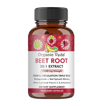 Organic Veda Beet Root Capsules - Triple Reds Nitric Oxide Beets Supplements - Concentrated